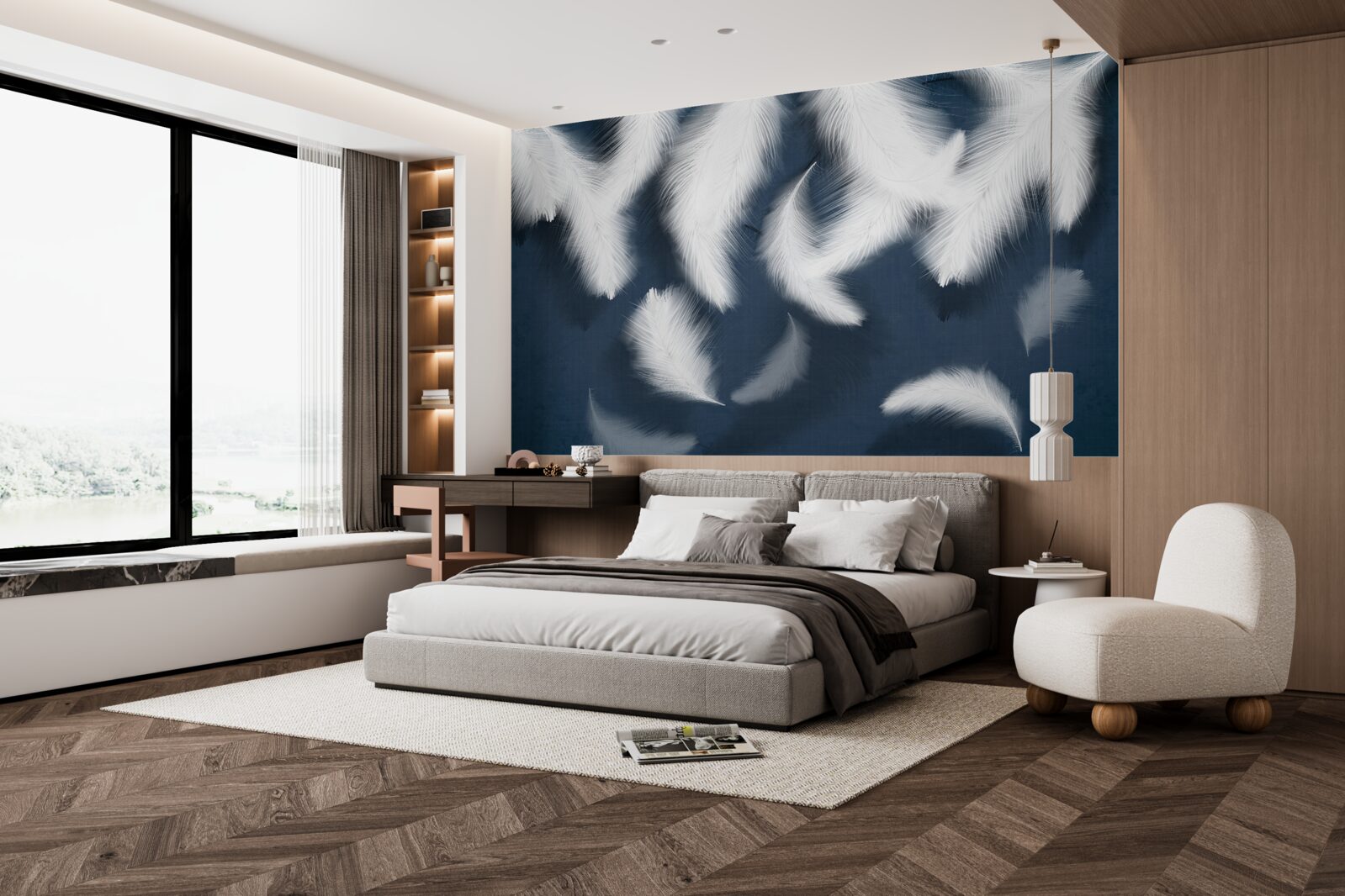 Fototapet pene care par să plutească în aer