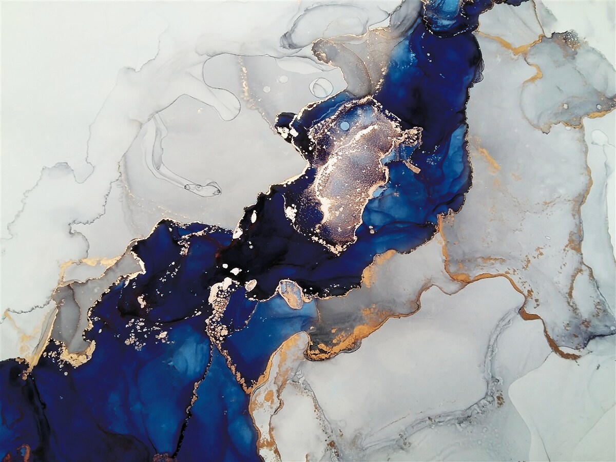 Fototapet margine aurie pe un fond de pete albastre