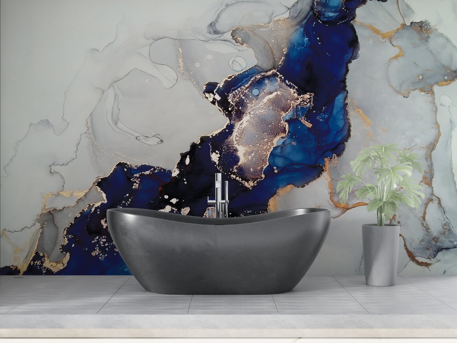 Fototapet margine aurie pe un fond de pete albastre