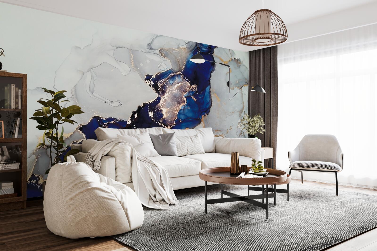 Fototapet margine aurie pe un fond de pete albastre