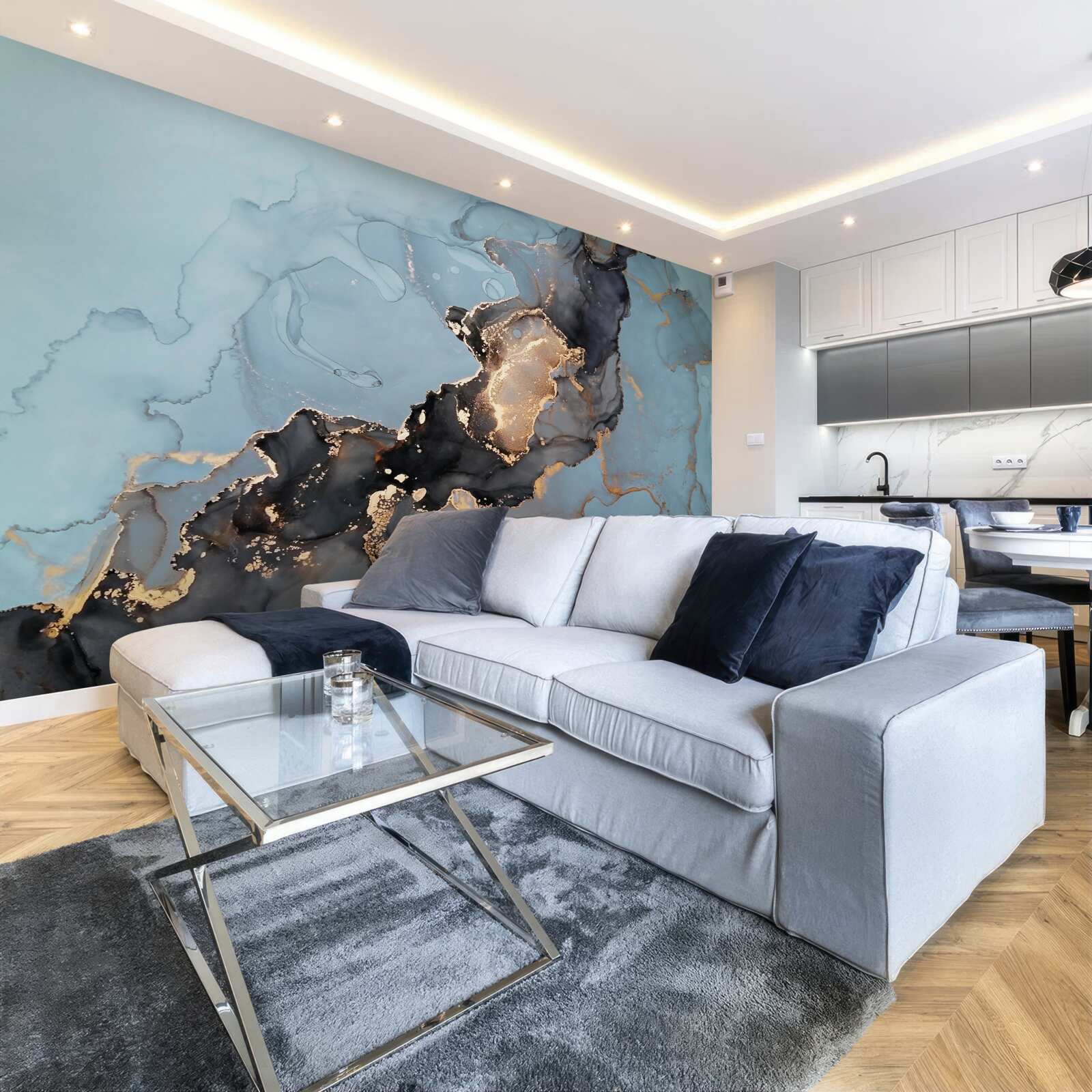 Fototapet model de motiv pe marmură albastră