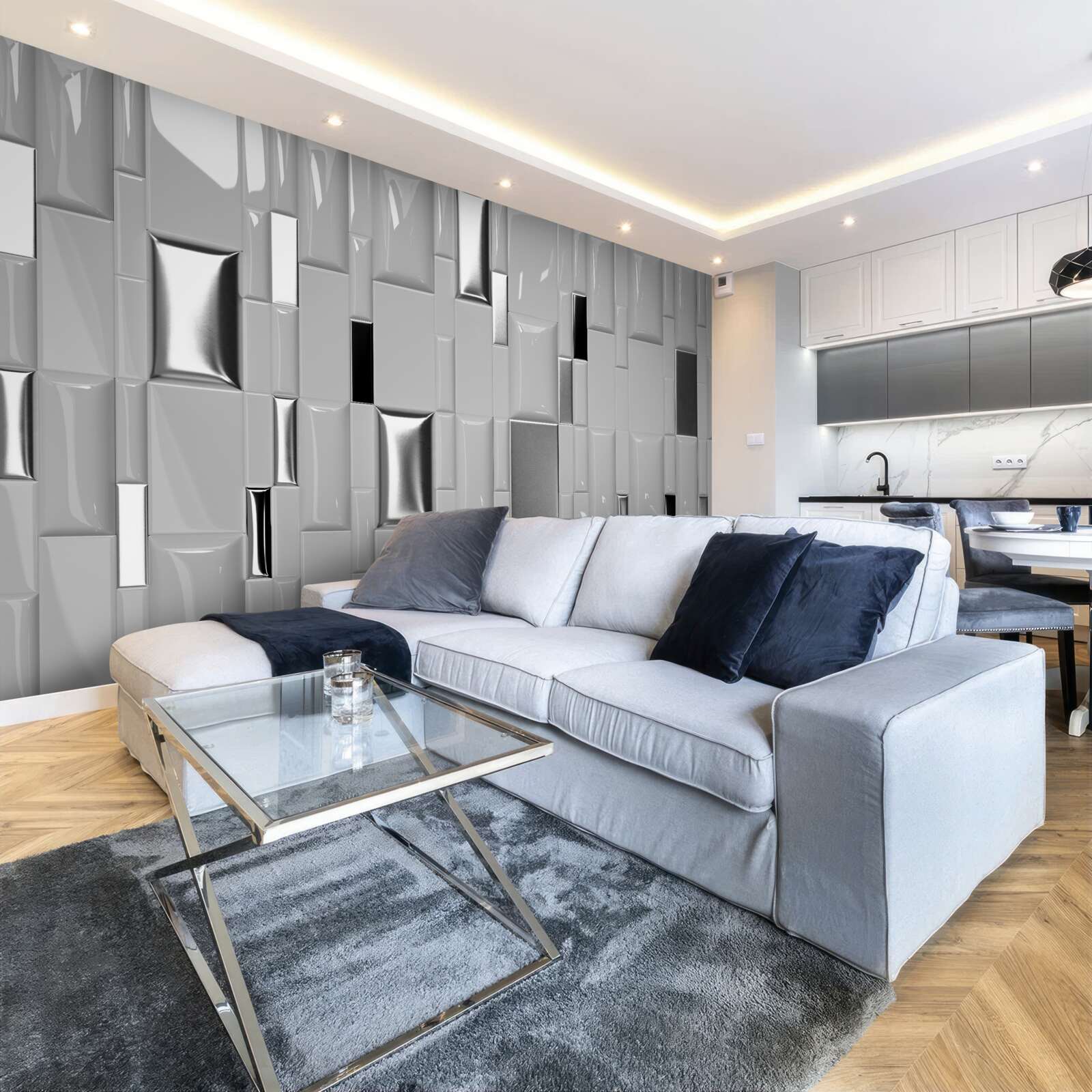 Fototapet gresie gri lucioasă cu tonuri aurii