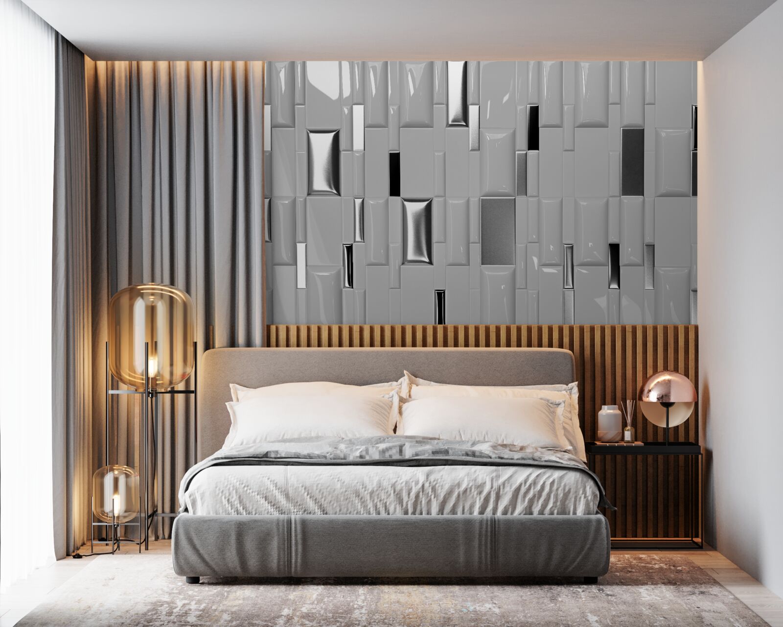 Fototapet gresie gri lucioasă cu tonuri aurii