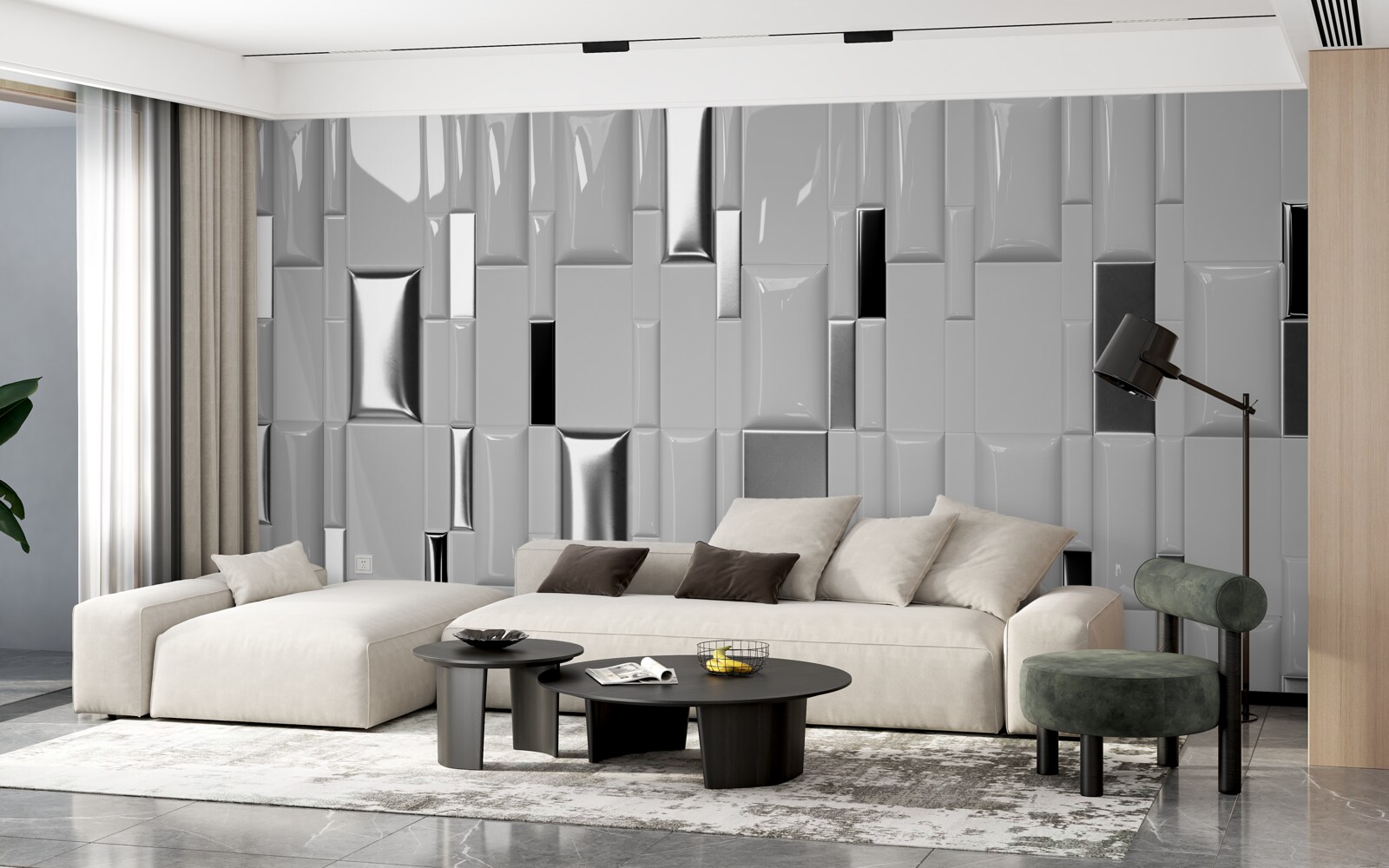 Fototapet gresie gri lucioasă cu tonuri aurii