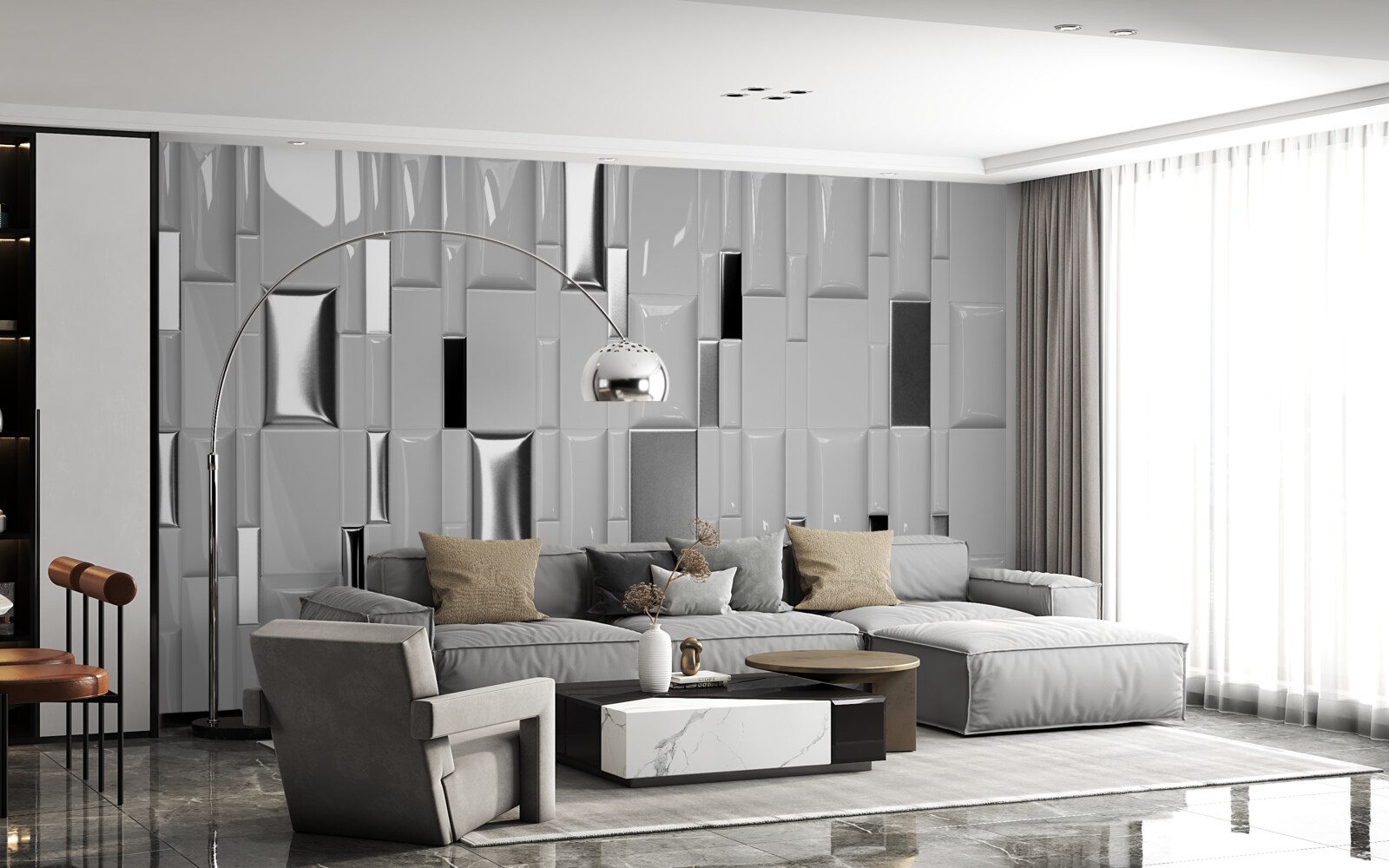 Fototapet gresie gri lucioasă cu tonuri aurii