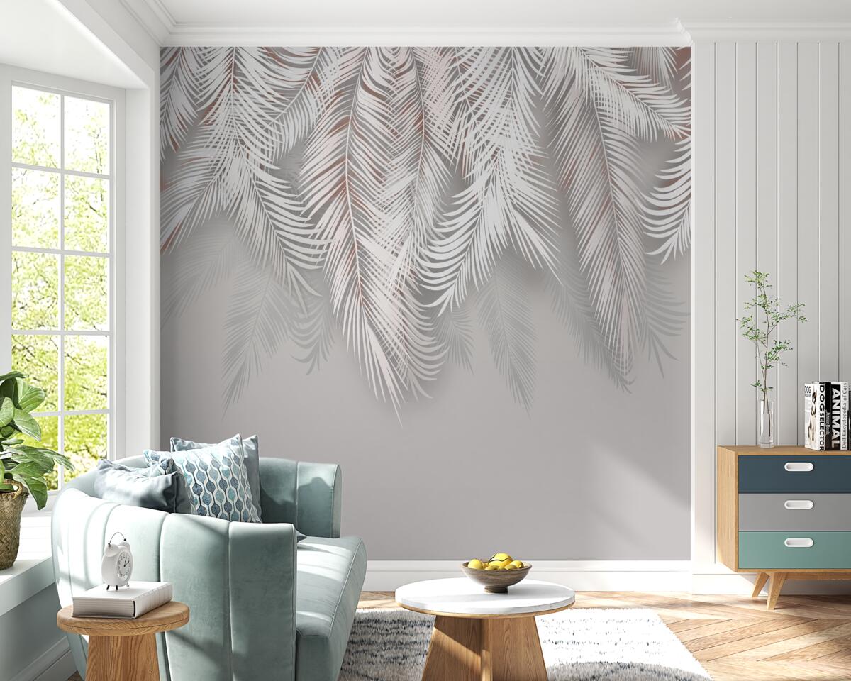 Fototapet frunze de palmier gri deschis