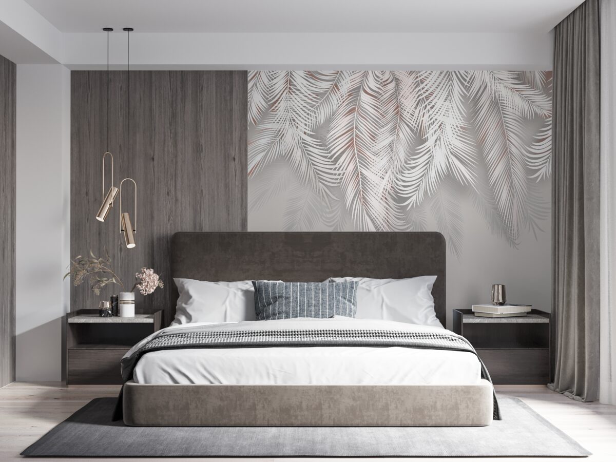 Fototapet frunze de palmier gri deschis