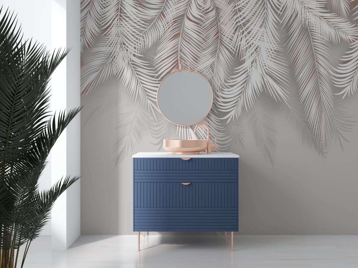 Fototapet frunze de palmier gri deschis