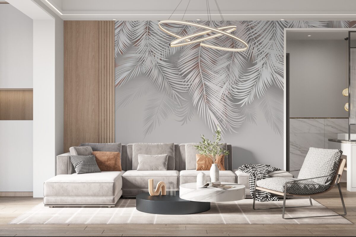 Fototapet frunze de palmier gri deschis