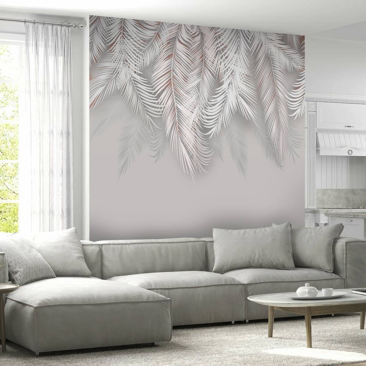 Fototapet frunze de palmier gri deschis
