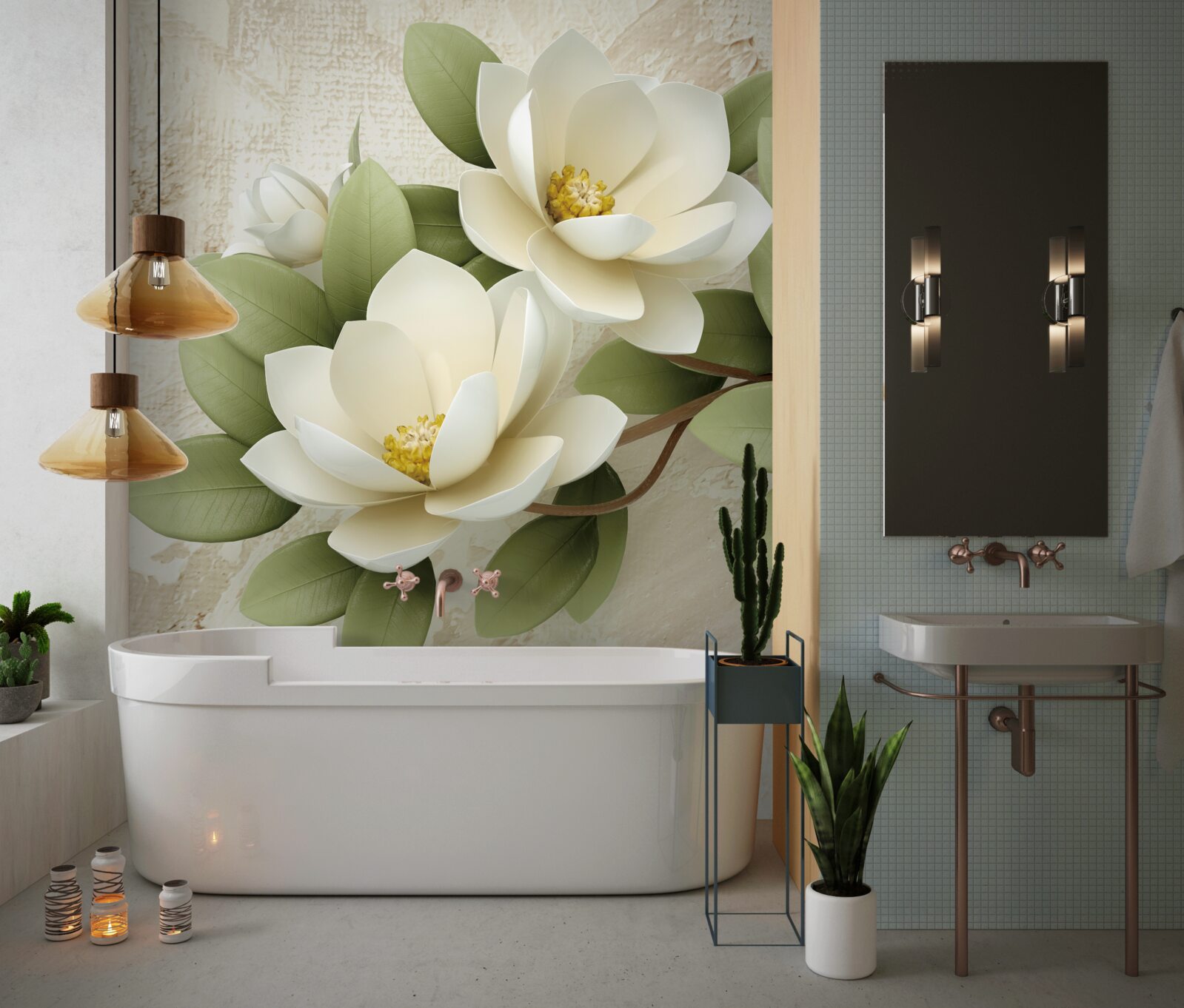 Fototapet nufăr cu petale albe ca zăpada și frunze verzi