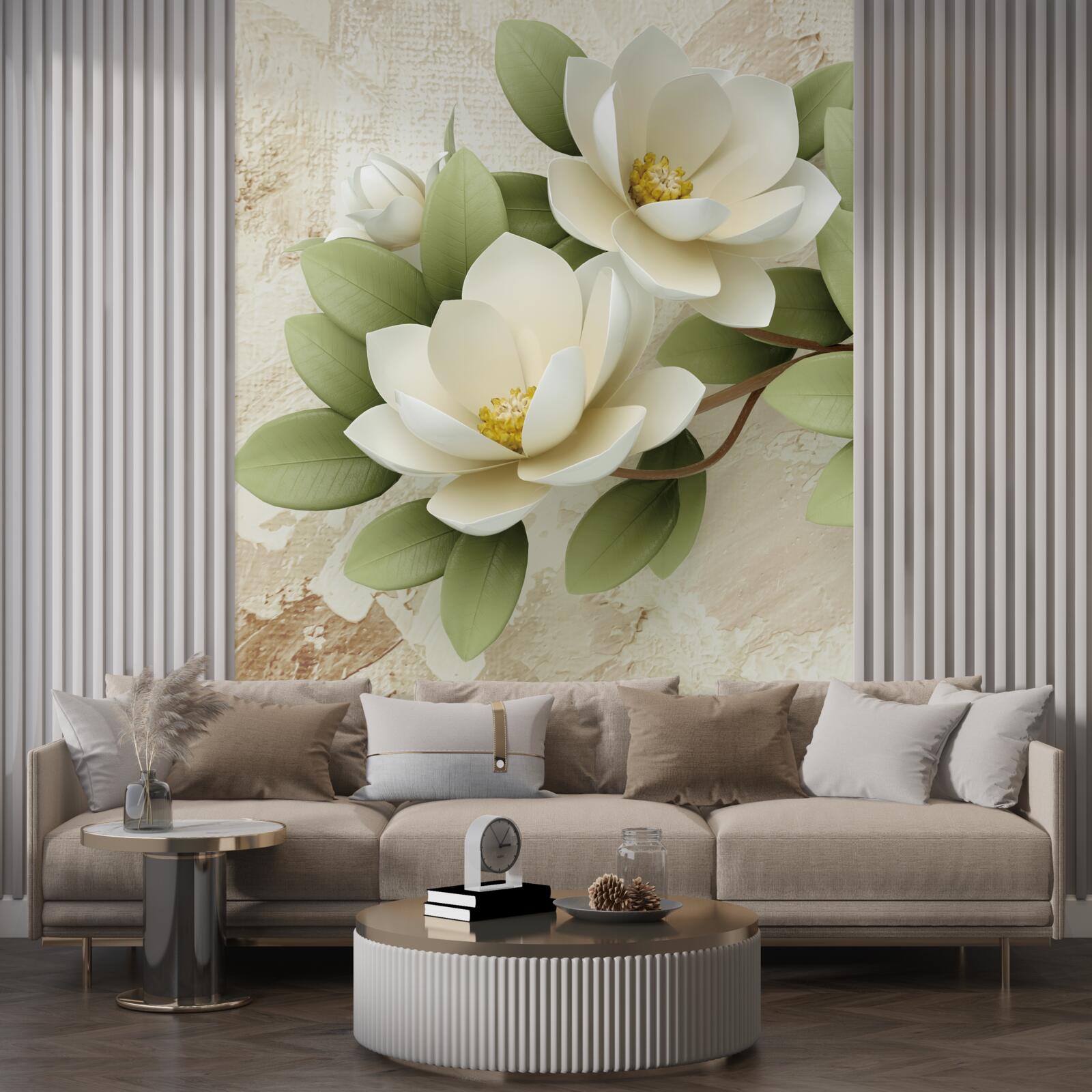 Fototapet nufăr cu petale albe ca zăpada și frunze verzi