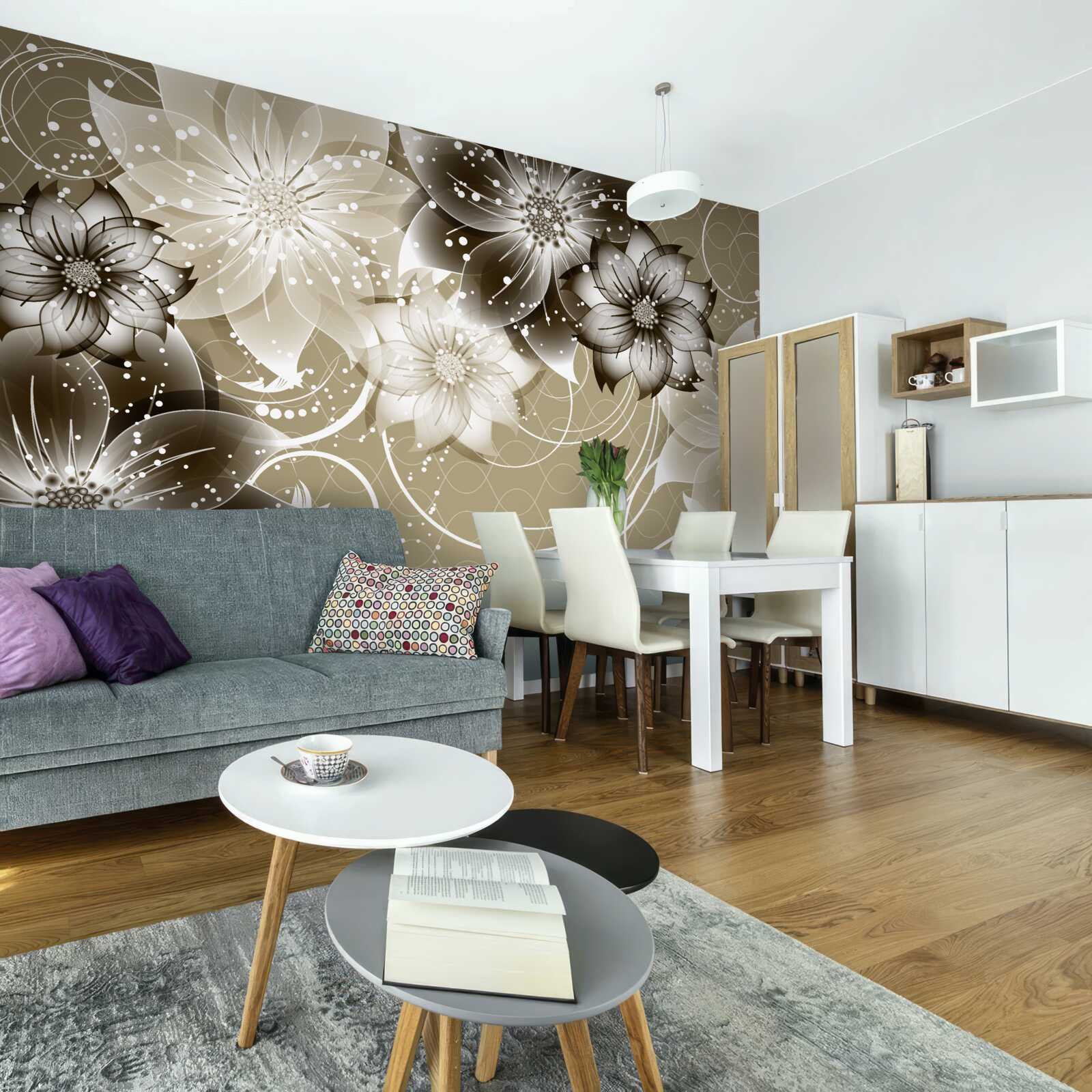 Fototapet flori de crin care înfloresc pe apă noaptea