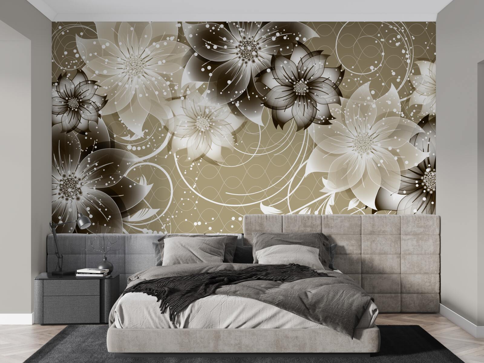 Fototapet flori de crin care înfloresc pe apă noaptea