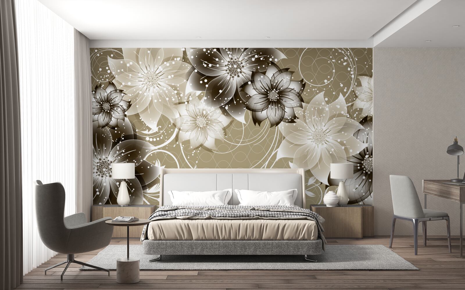 Fototapet flori de crin care înfloresc pe apă noaptea