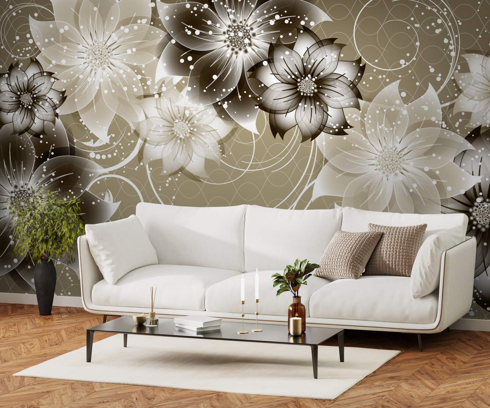 Fototapet flori de crin care înfloresc pe apă noaptea