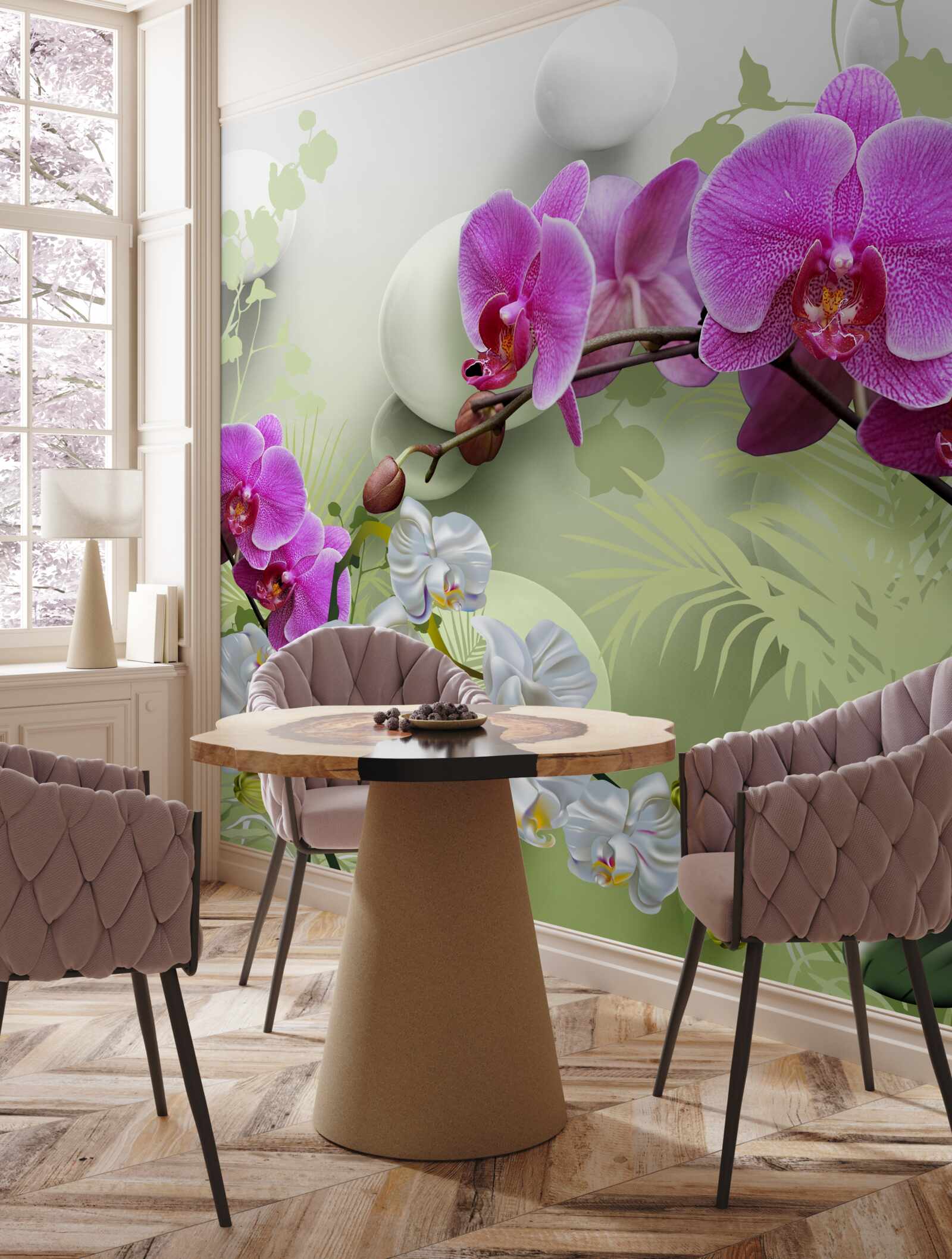 Fototapet orhidee mov pe ramuri