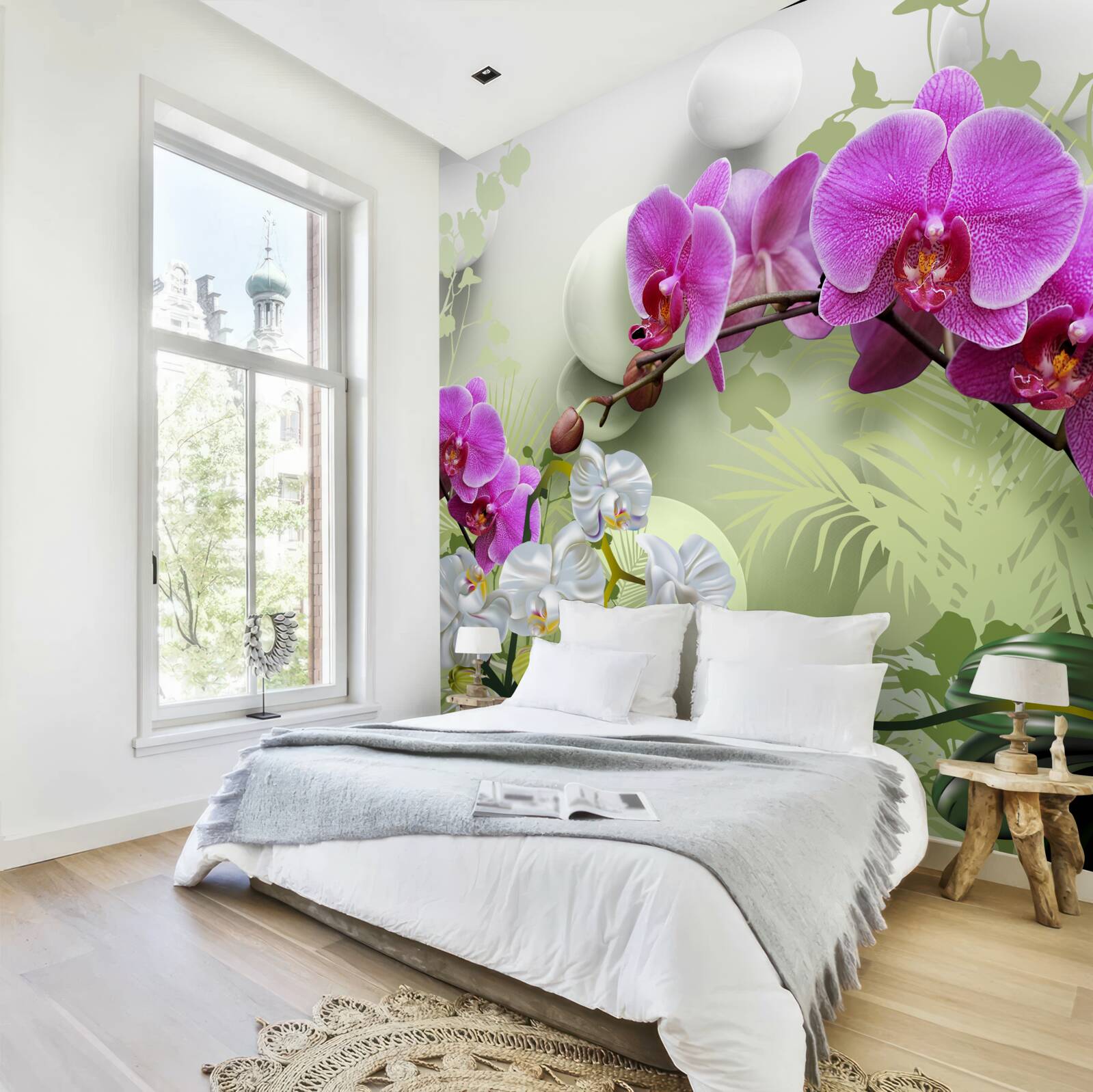 Fototapet orhidee mov pe ramuri