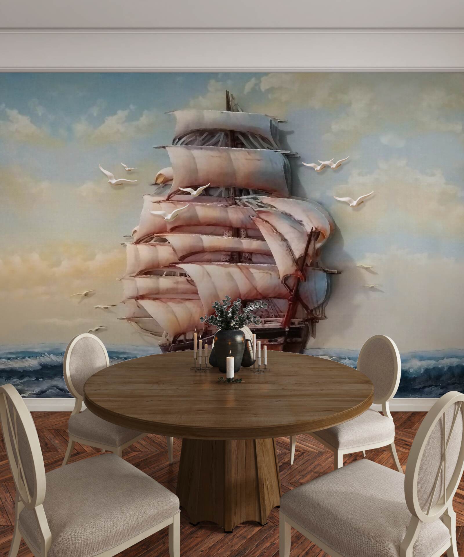 Fototapet navă cu vele în timpul unei furtuni