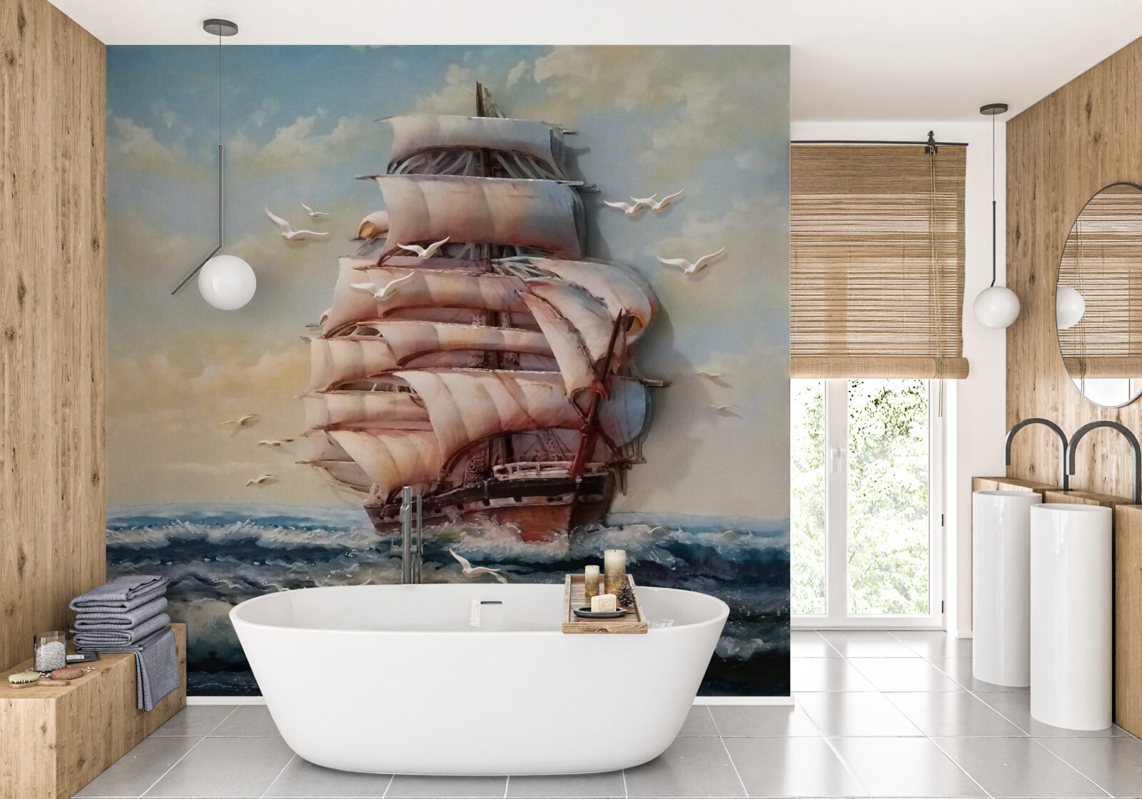 Fototapet navă cu vele în timpul unei furtuni