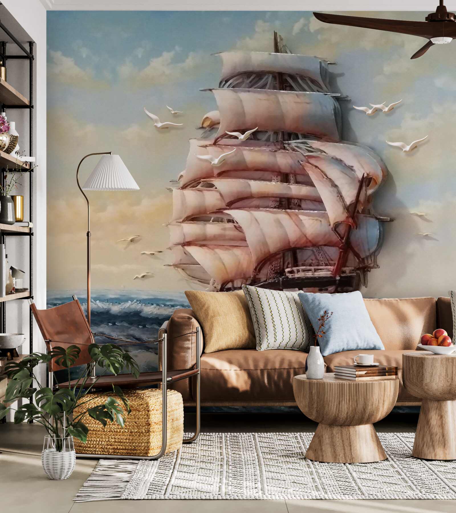 Fototapet navă cu vele în timpul unei furtuni