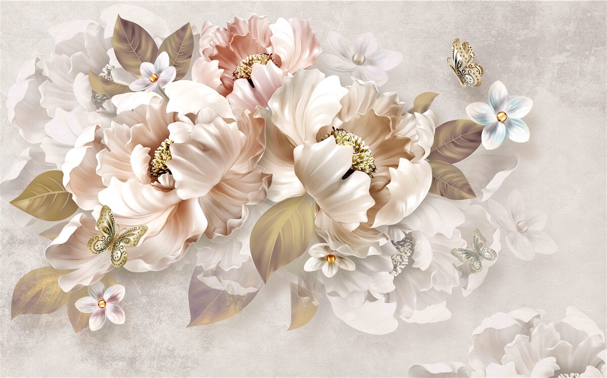 Fototapet compoziție florală în acuarelă pe un fundal gri deschis