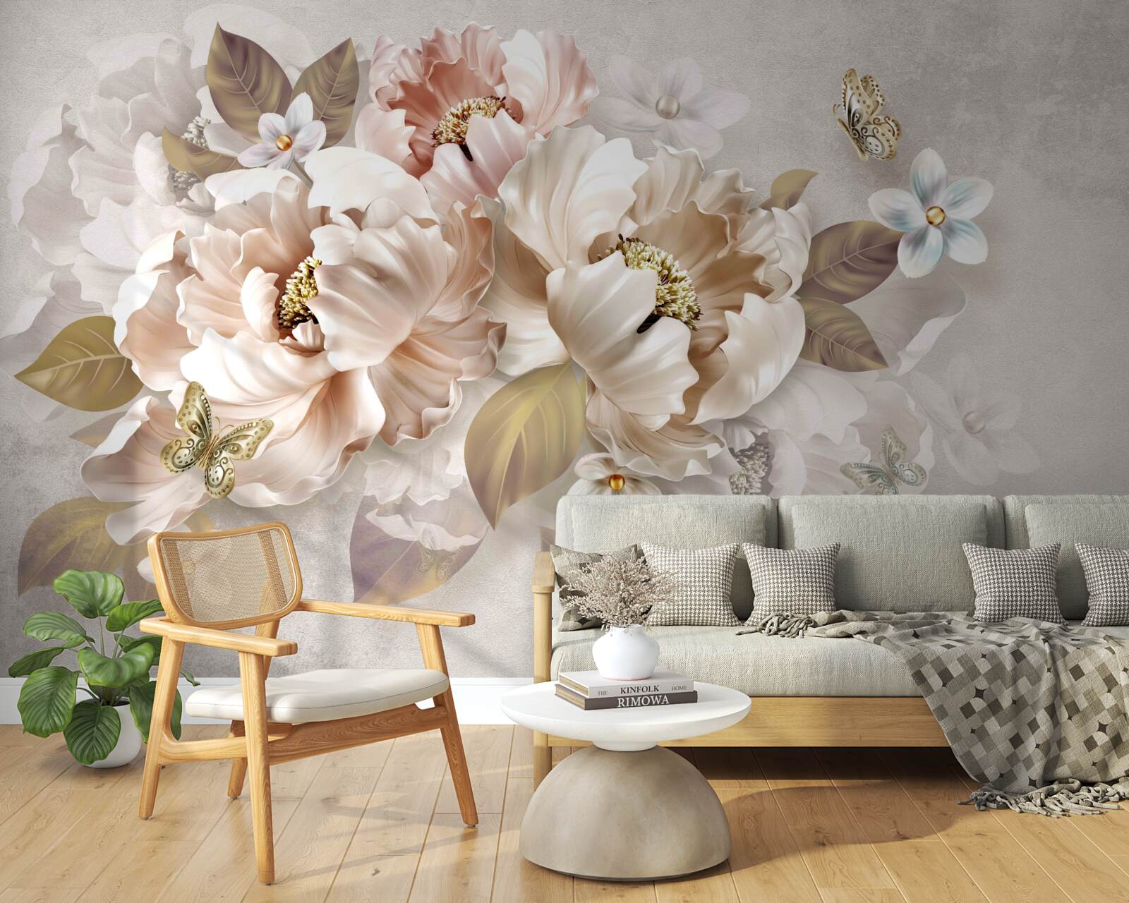 Fototapet compoziție florală în acuarelă pe un fundal gri deschis