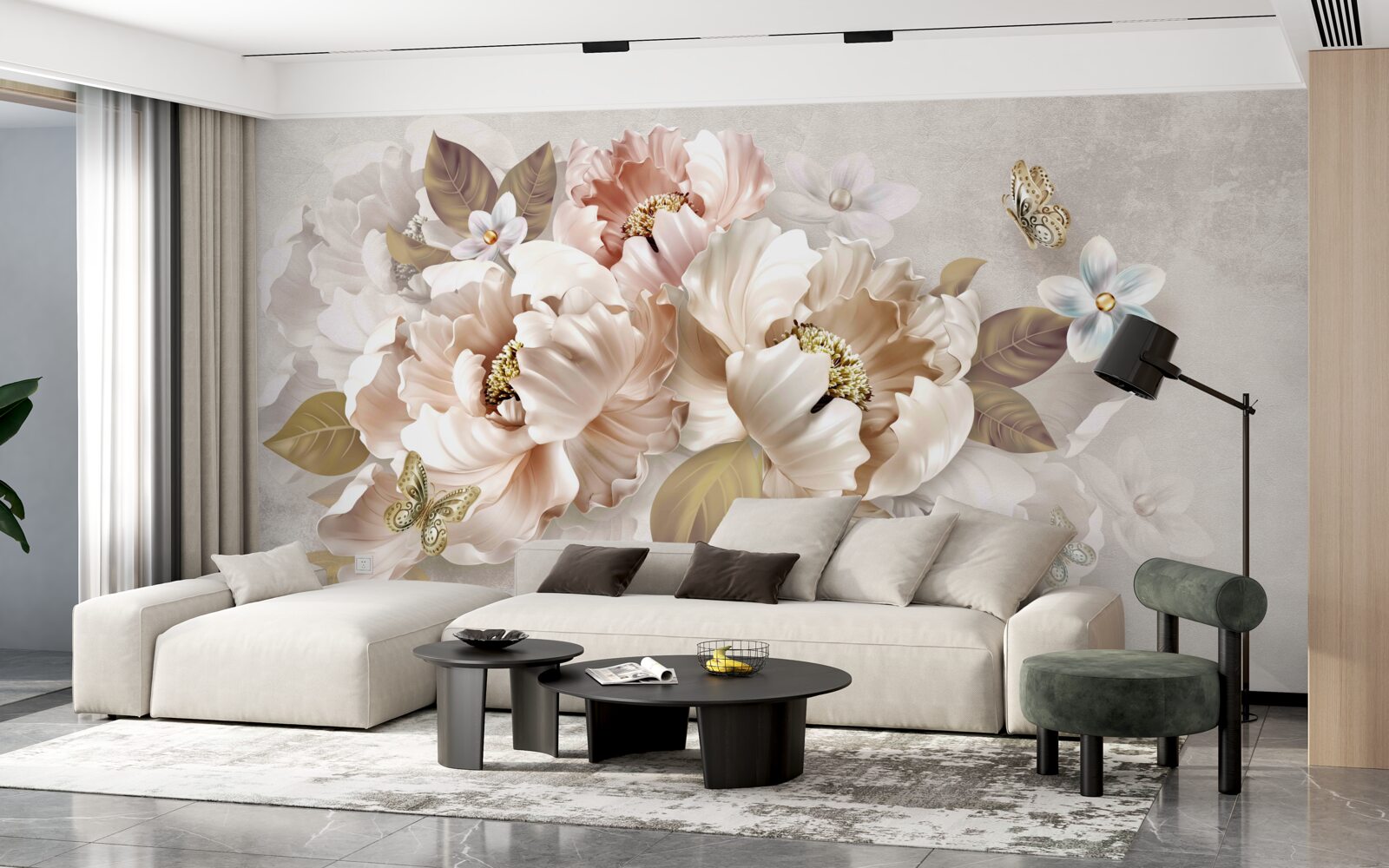 Fototapet compoziție florală în acuarelă pe un fundal gri deschis