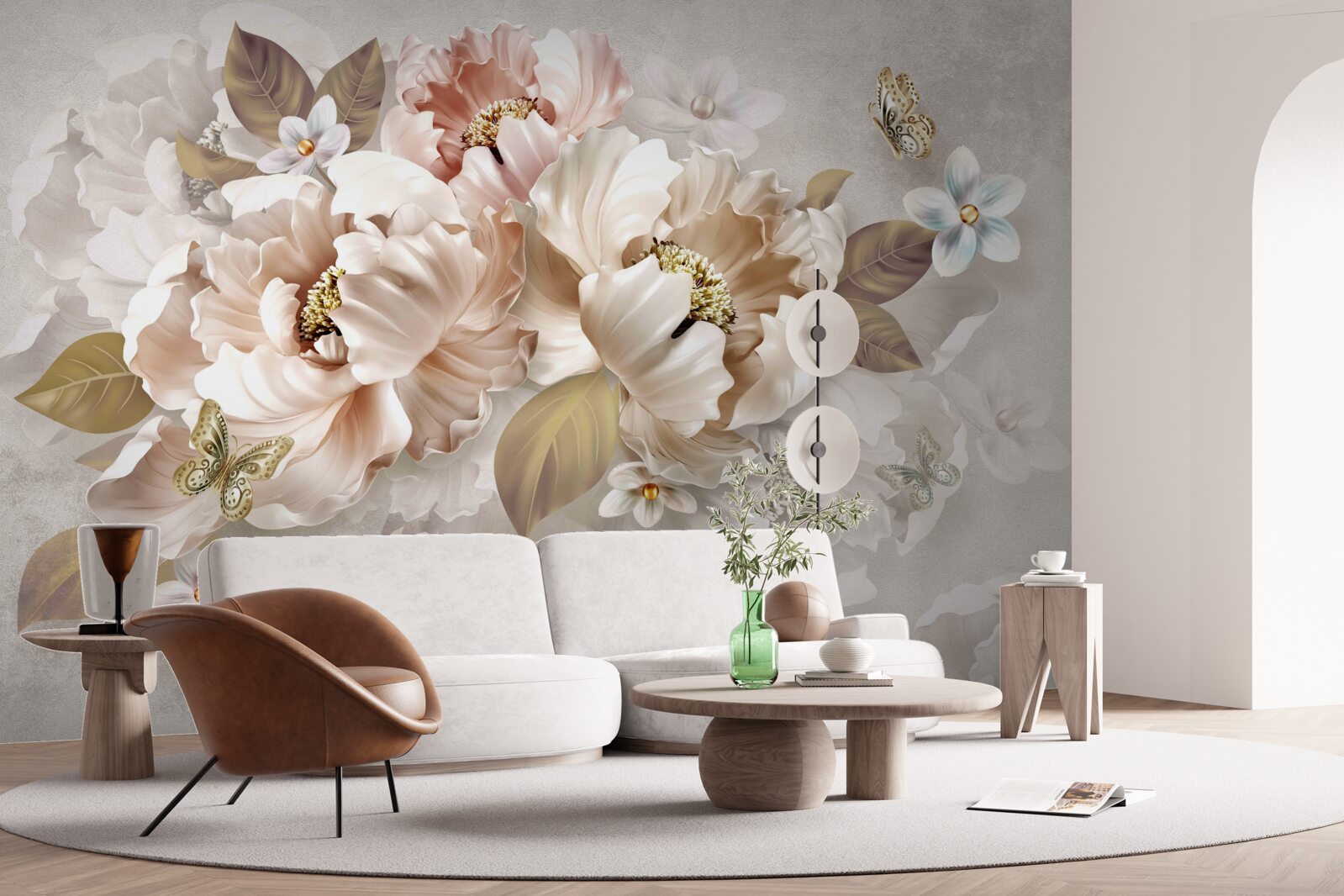 Fototapet compoziție florală în acuarelă pe un fundal gri deschis