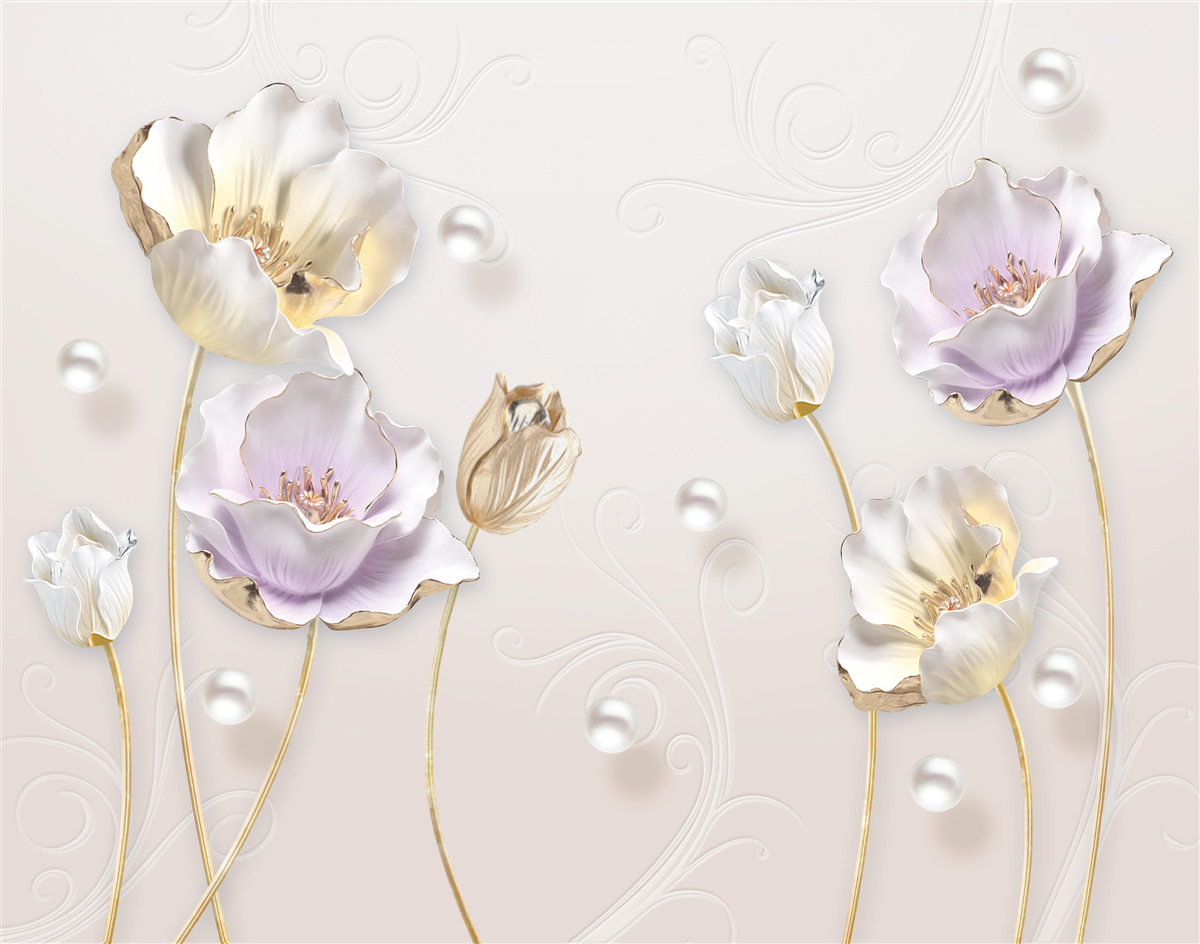 Fototapet flori strălucitoare acoperite cu picături mari de ploaie