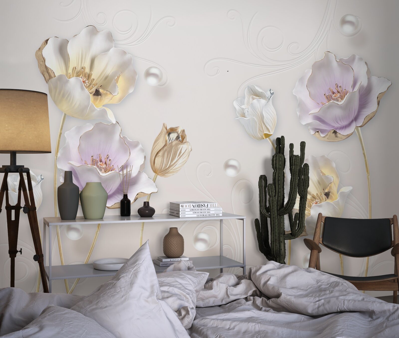 Fototapet flori strălucitoare acoperite cu picături mari de ploaie