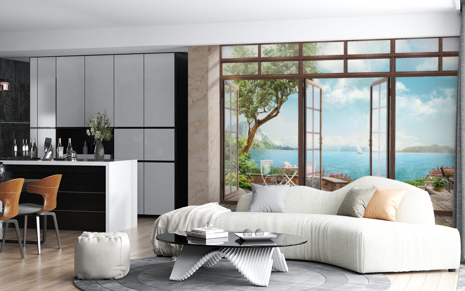 Fototapet balcon de vară cu vedere la mare