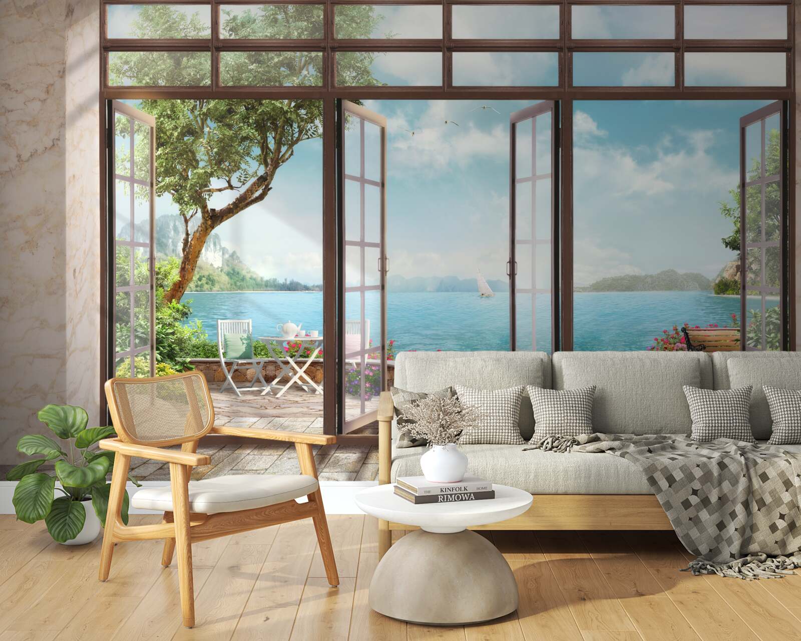 Fototapet balcon de vară cu vedere la mare