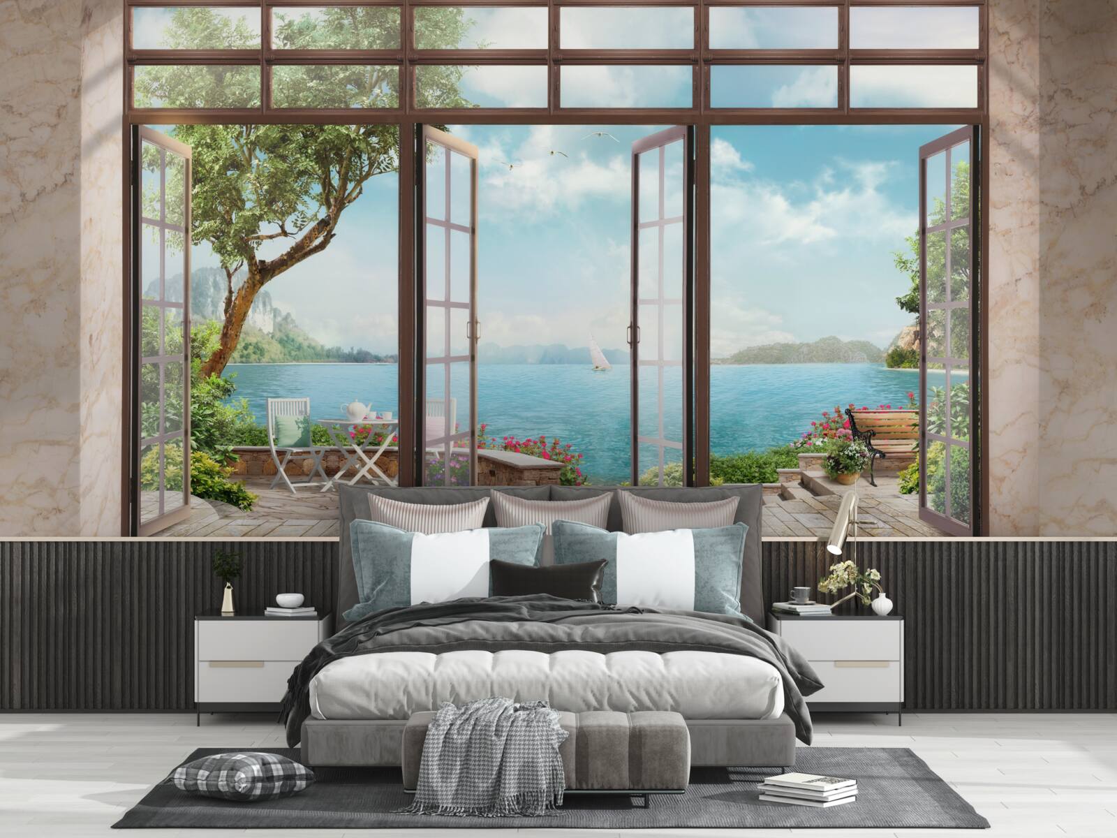 Fototapet balcon de vară cu vedere la mare