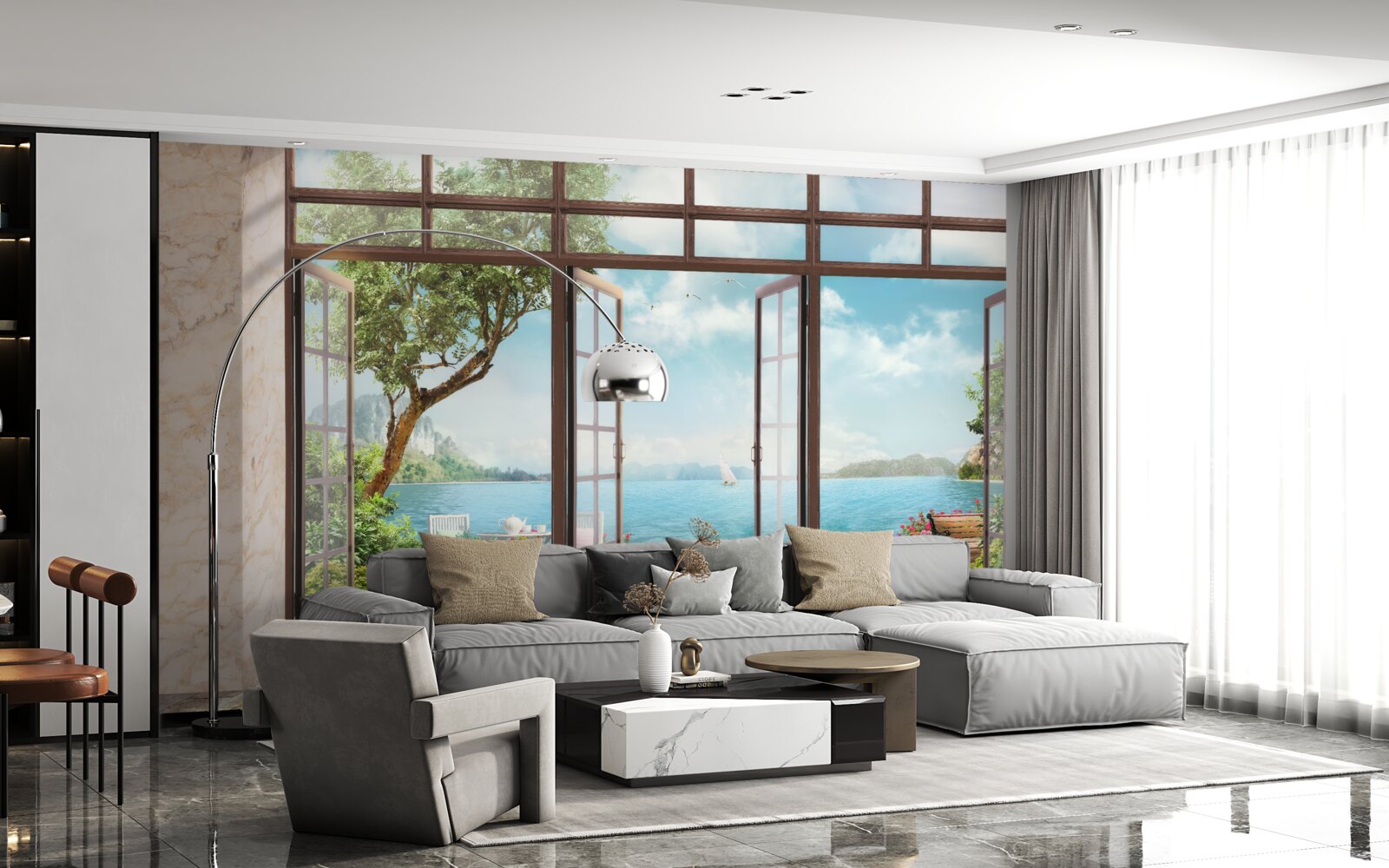 Fototapet balcon de vară cu vedere la mare