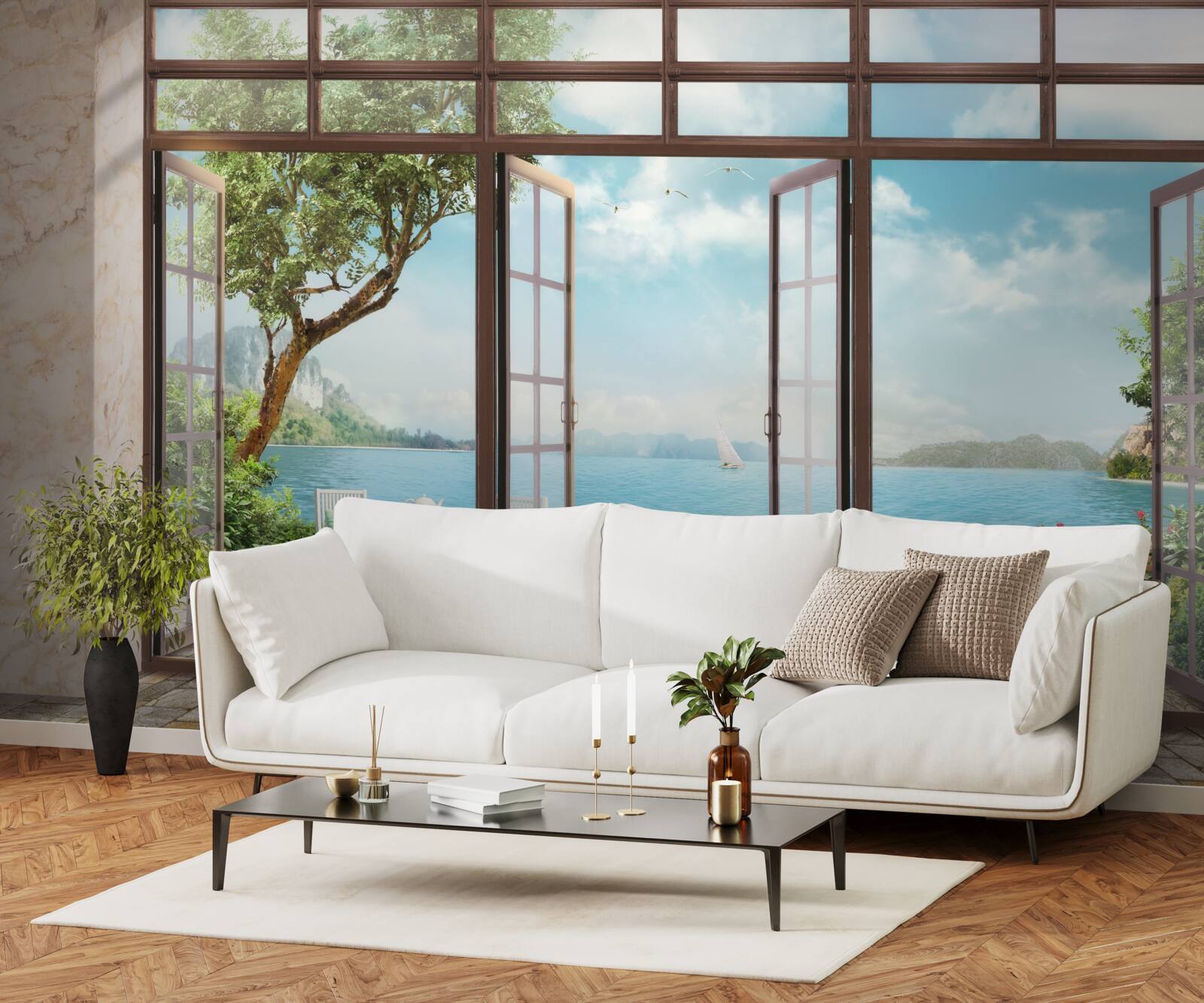 Fototapet balcon de vară cu vedere la mare