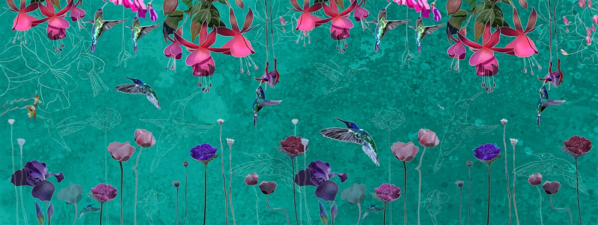 Fototapet pe cerul nopții, lalelele devin roz și păpădiile strălucesc