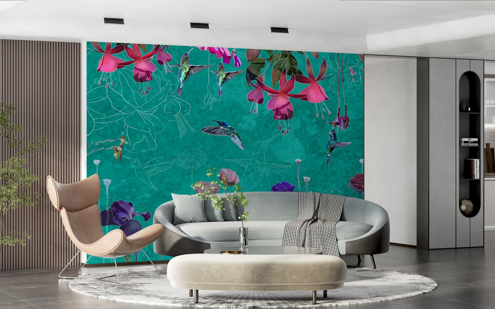 Fototapet pe cerul nopții, lalelele devin roz și păpădiile strălucesc