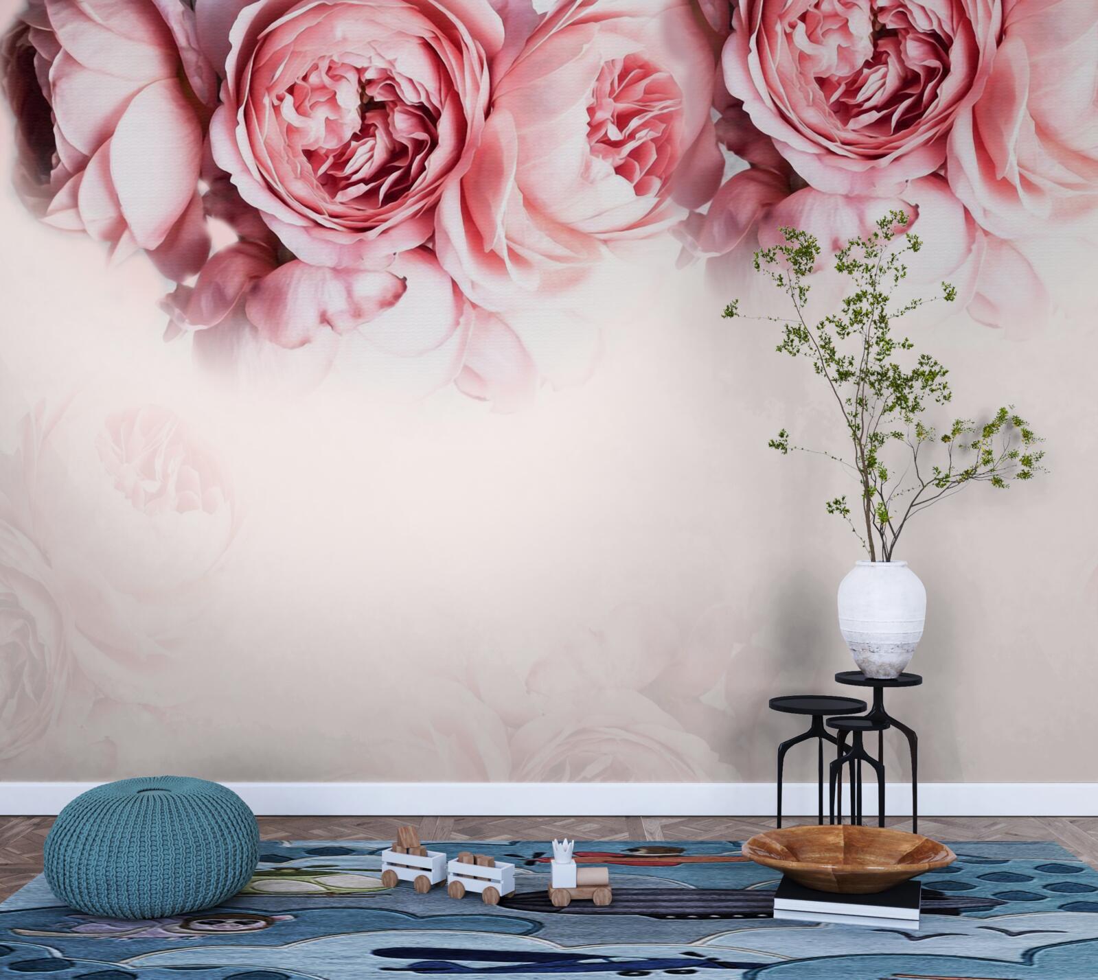 Fototapet bujori în roz și alb pe un fundal deschis