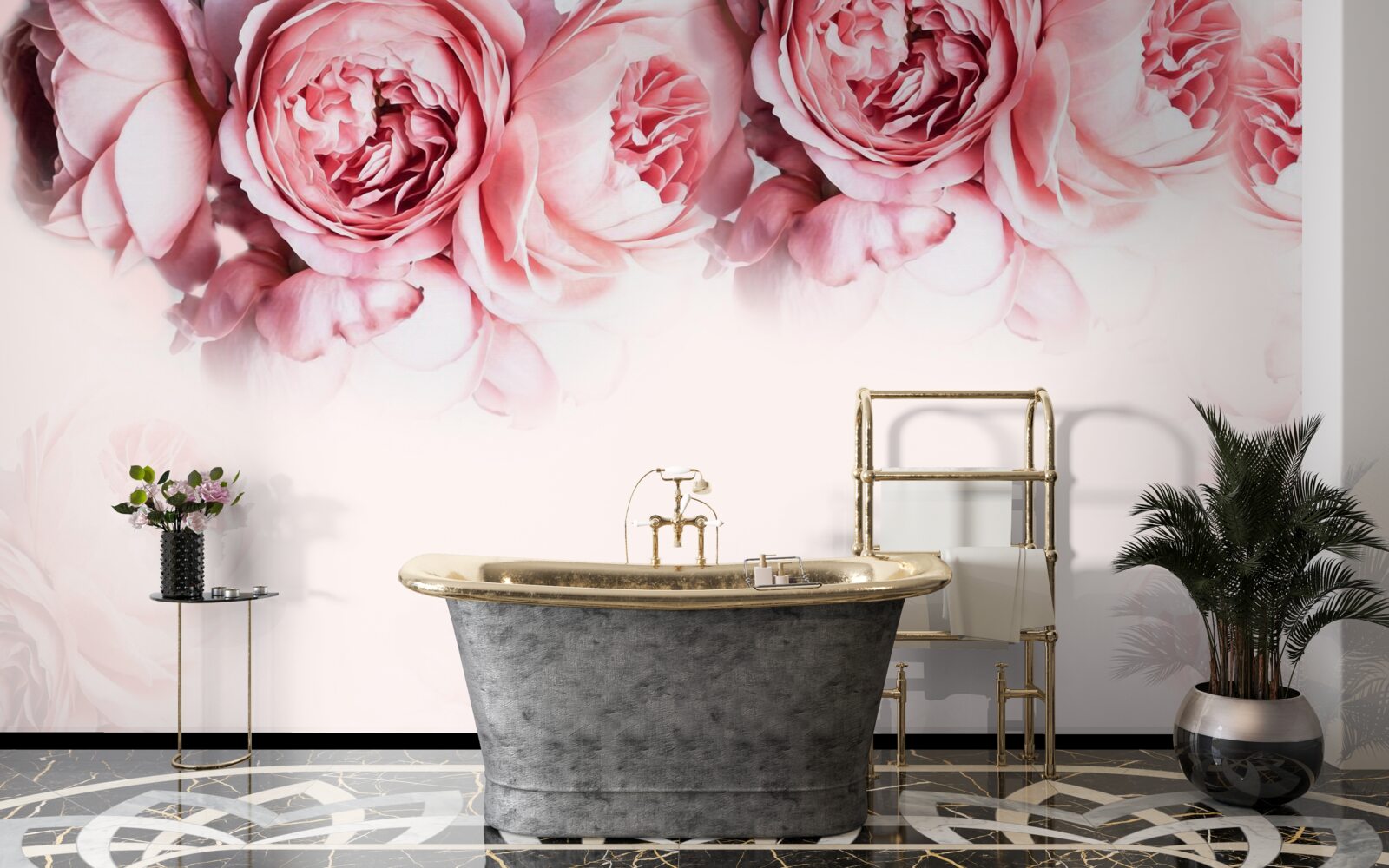 Fototapet bujori în roz și alb pe un fundal deschis