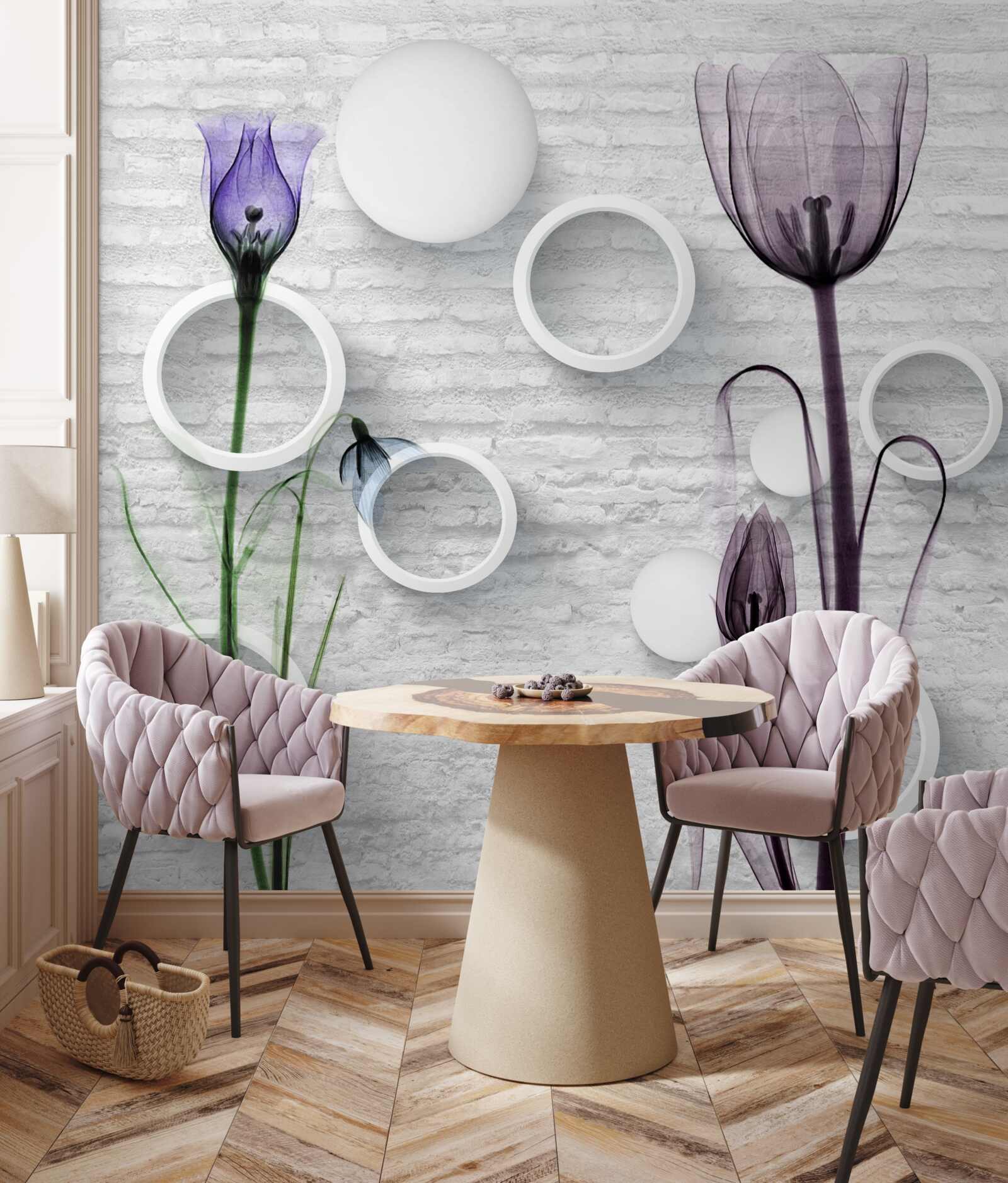 Fototapet muguri rafinați pe ramuri și cercuri strâns răsucite