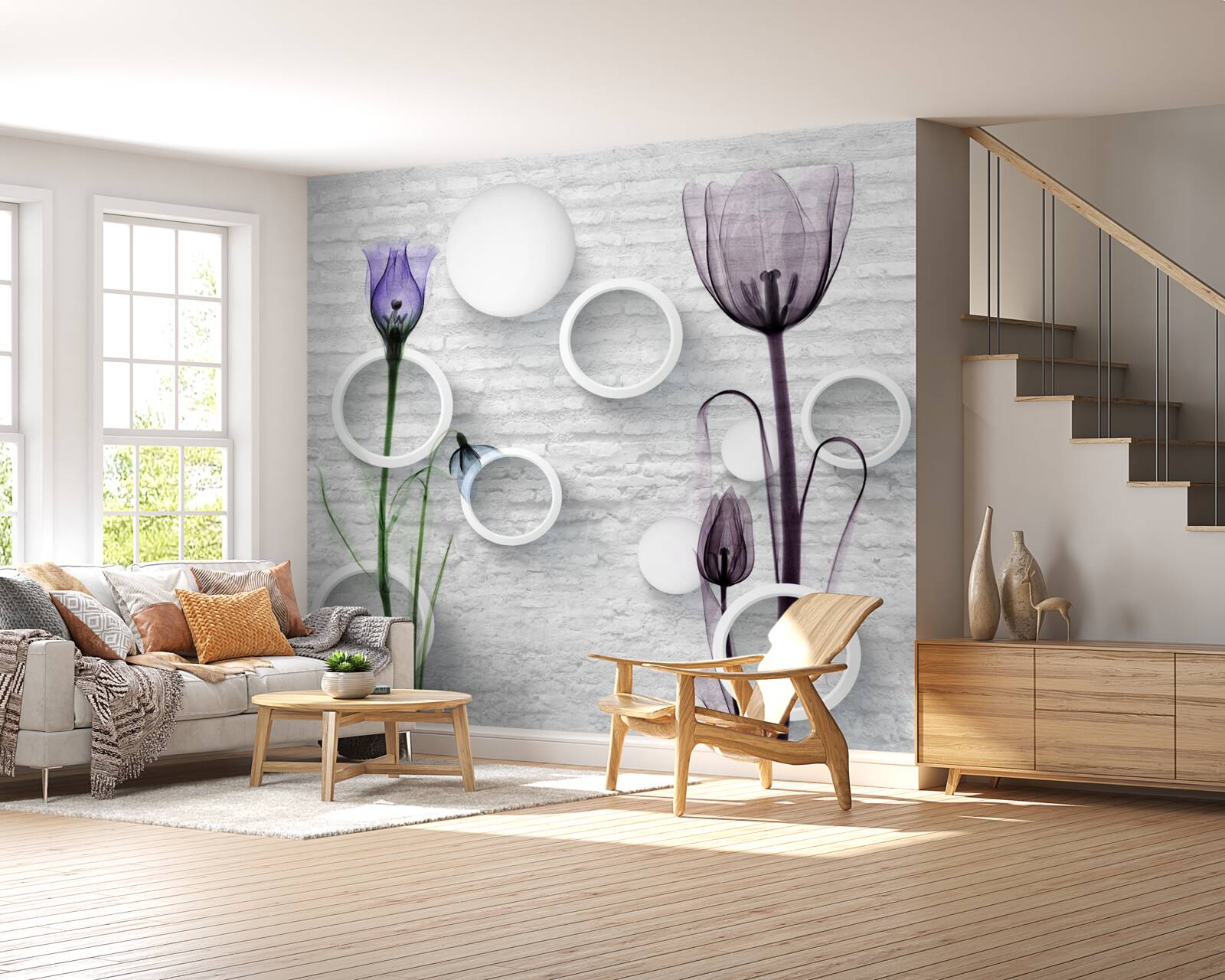 Fototapet muguri rafinați pe ramuri și cercuri strâns răsucite