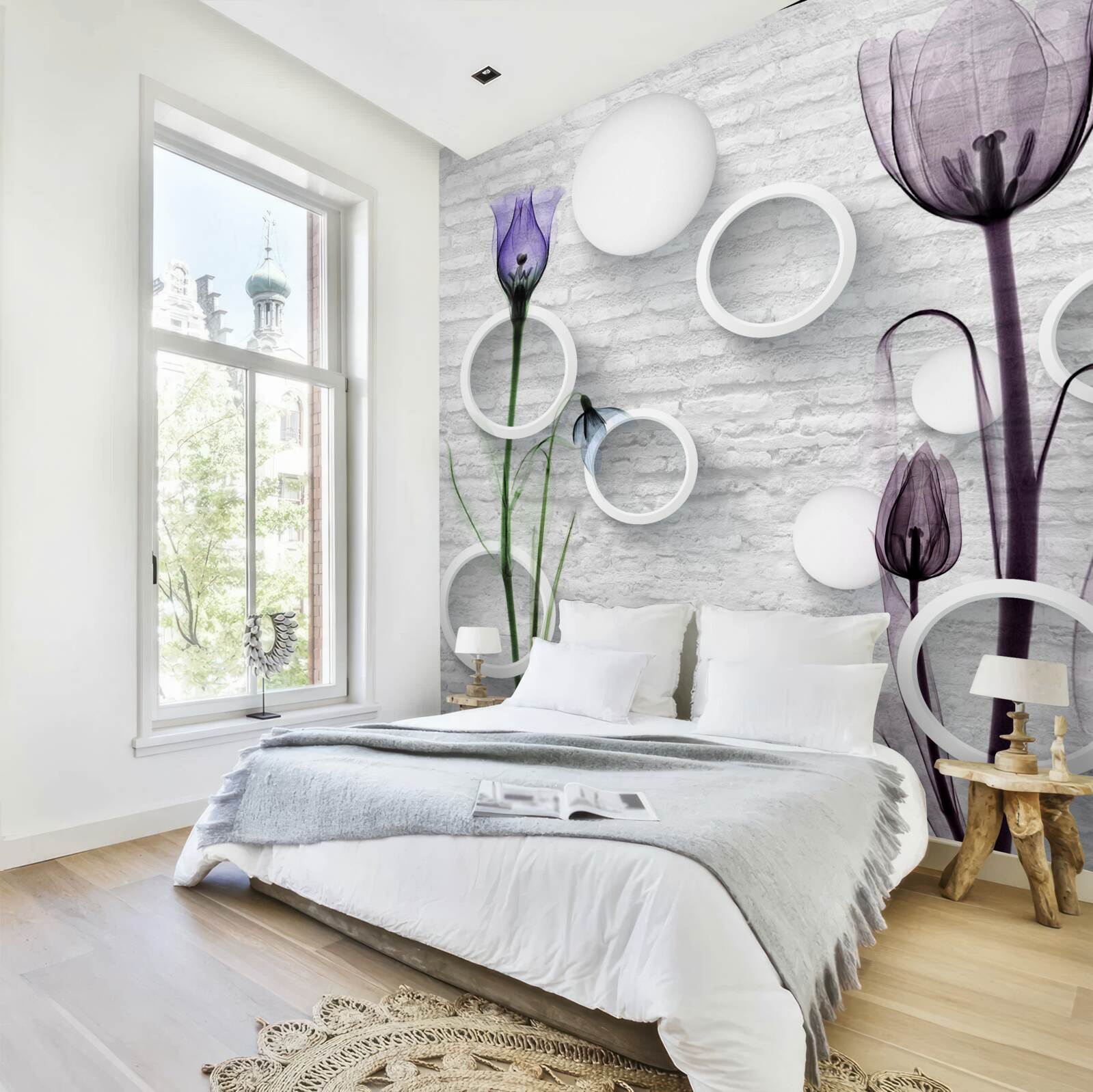 Fototapet muguri rafinați pe ramuri și cercuri strâns răsucite