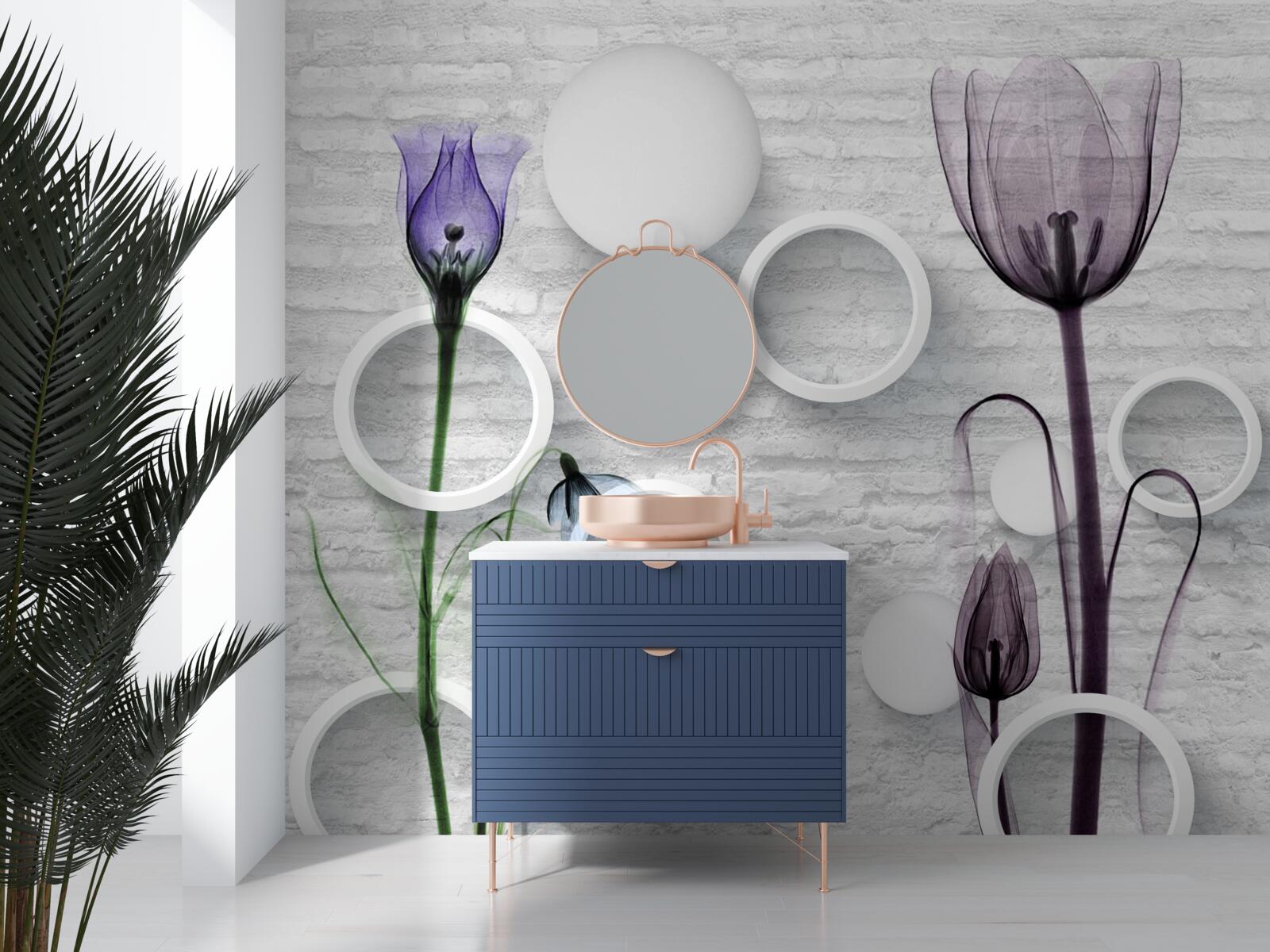 Fototapet muguri rafinați pe ramuri și cercuri strâns răsucite