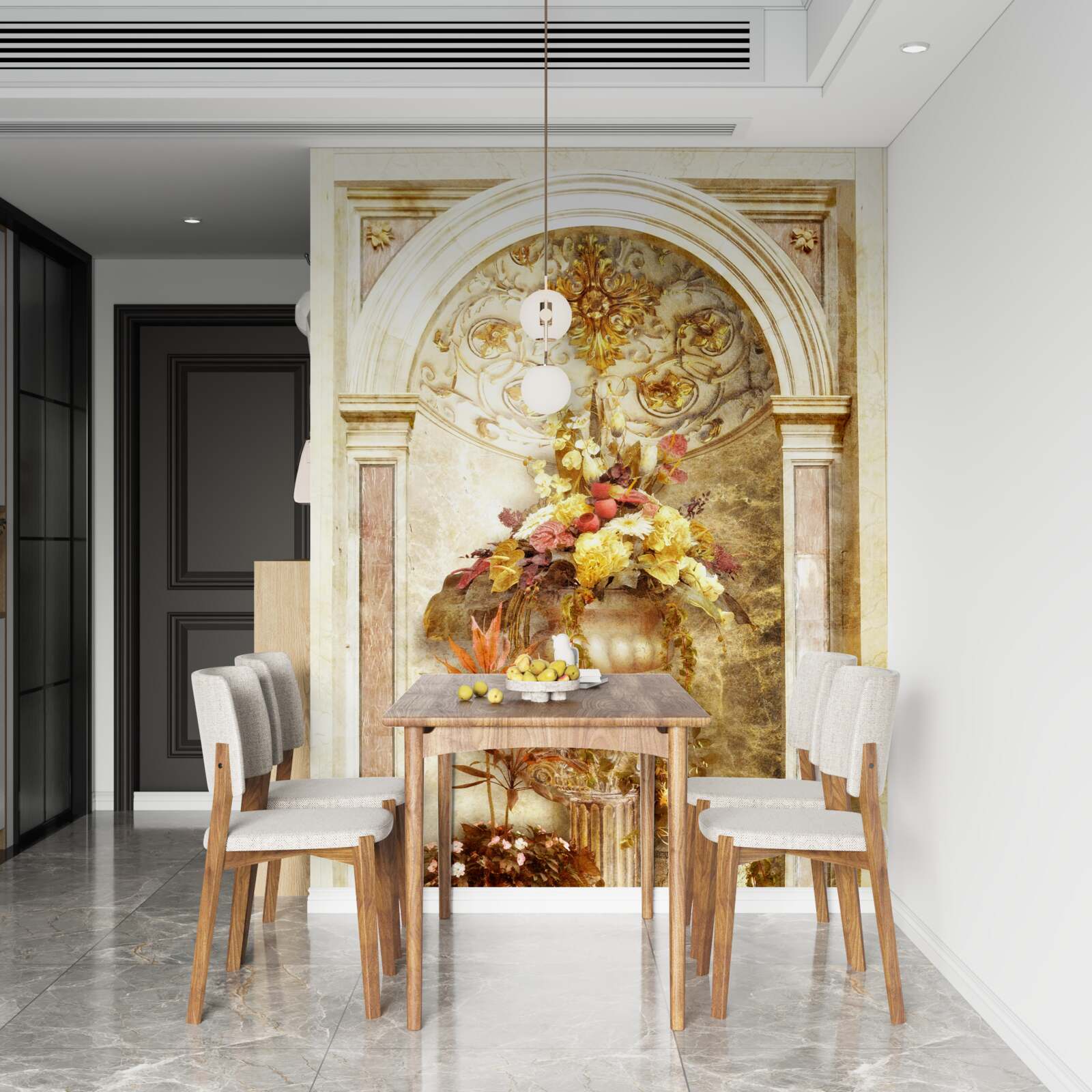 Fototapet arc dreptunghiular decorat cu nuanțe de toamnă