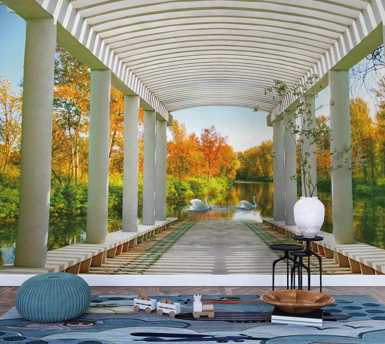 Fototapet pădure în decor de toamnă pe un fundal panoramic