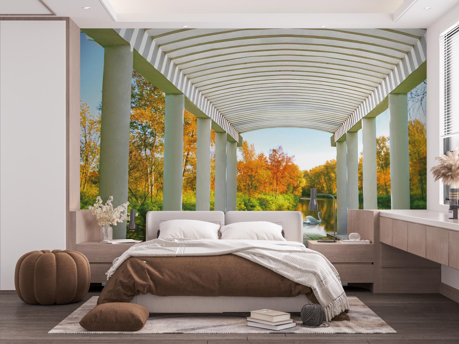 Fototapet pădure în decor de toamnă pe un fundal panoramic