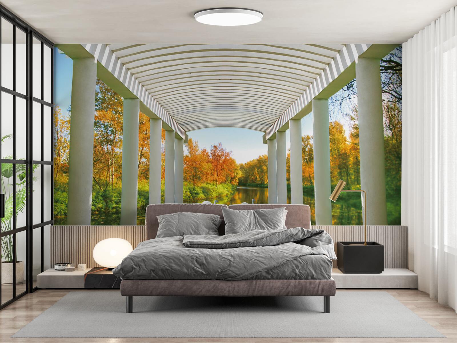 Fototapet pădure în decor de toamnă pe un fundal panoramic