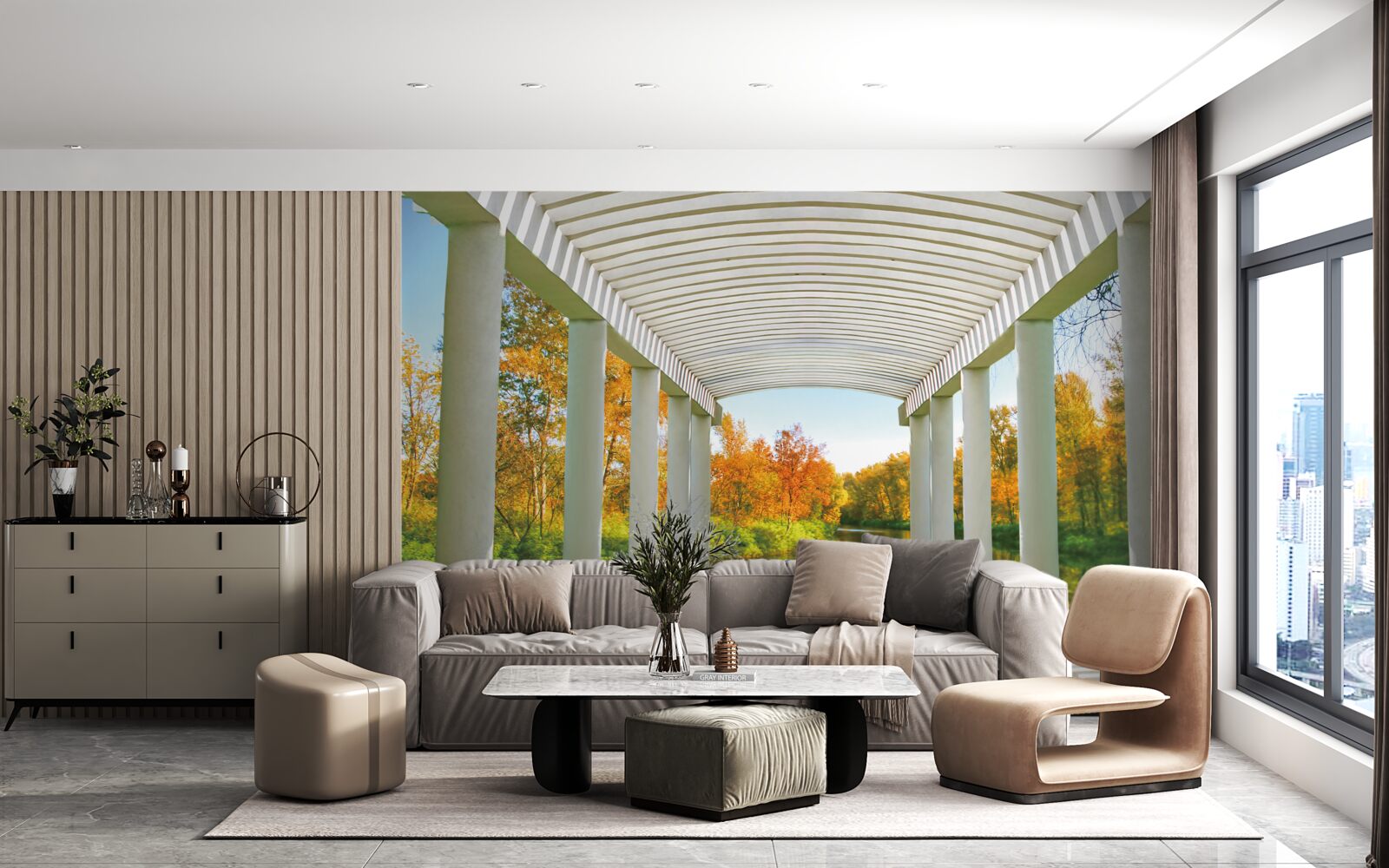 Fototapet pădure în decor de toamnă pe un fundal panoramic