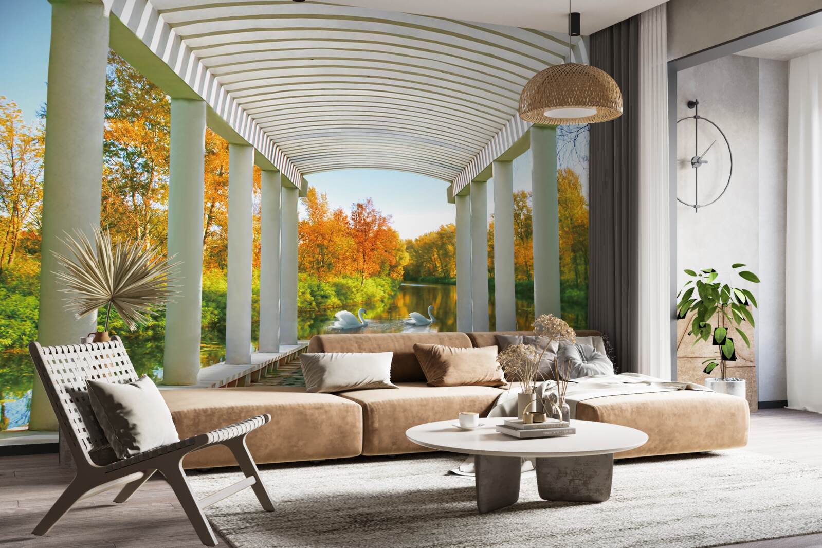 Fototapet pădure în decor de toamnă pe un fundal panoramic